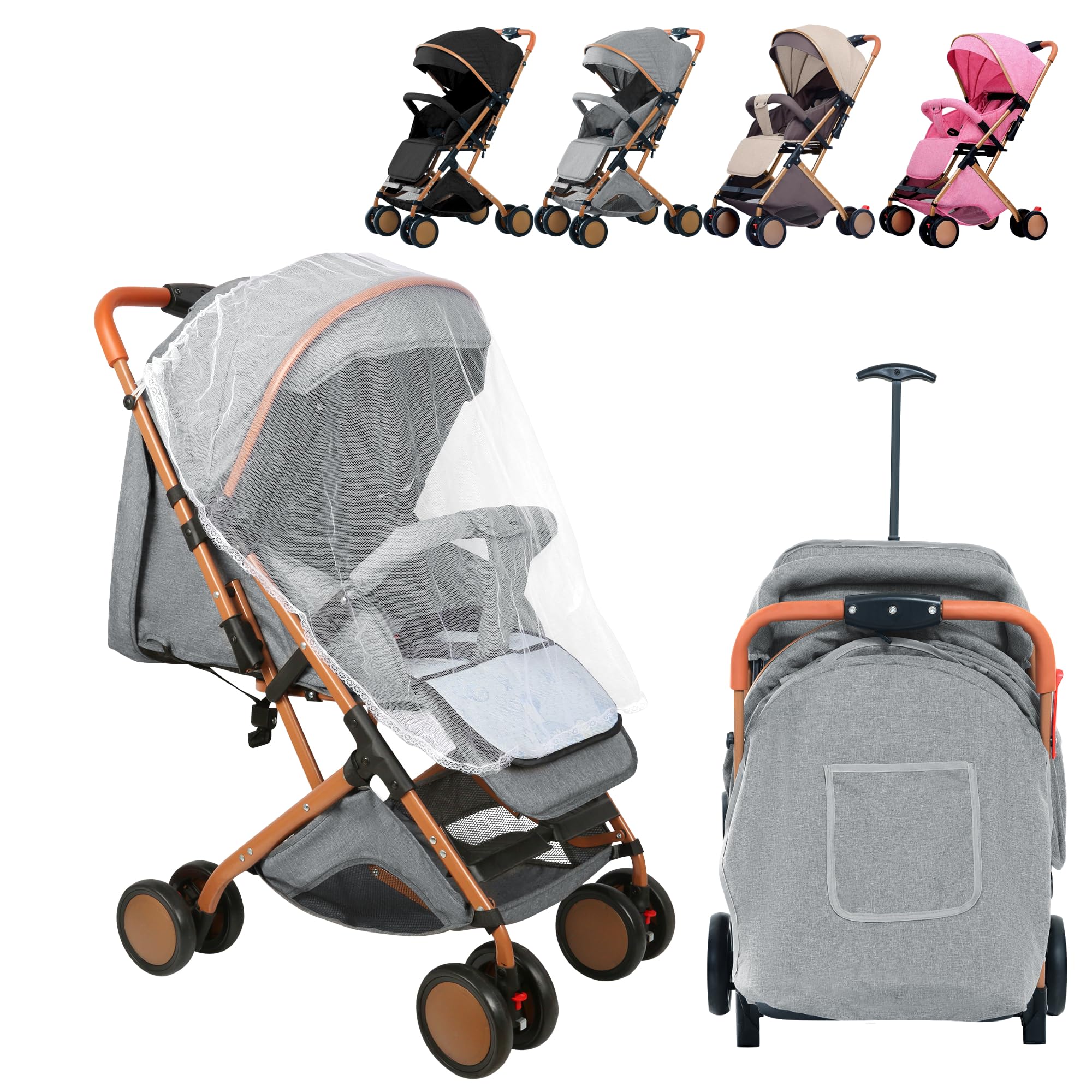 Poussette Canne Compacte et Pliable avec Tapis Rafraîchissant et Moustiquaire, Poussette de Voyage Pliable, Poussettes Compacte Bébé 0 Mois à 6 Ans, Jusqu'à 25 kg (Gris)