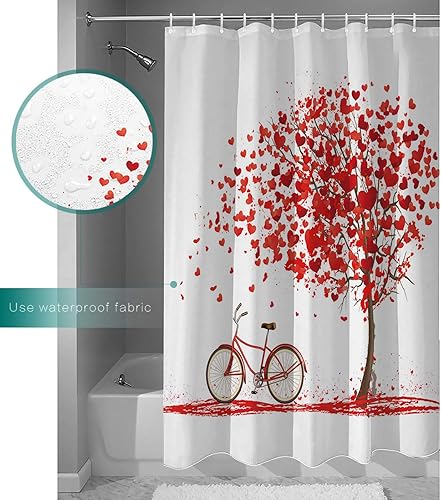 Miniatura 3 de CHARMHOME Waterproof Washable Fabric Shower Curtain 60 x 72 Happy Valentines Day Love Bike Under Tree Shower Curtain for Bathroom Decor with 12 Hooks