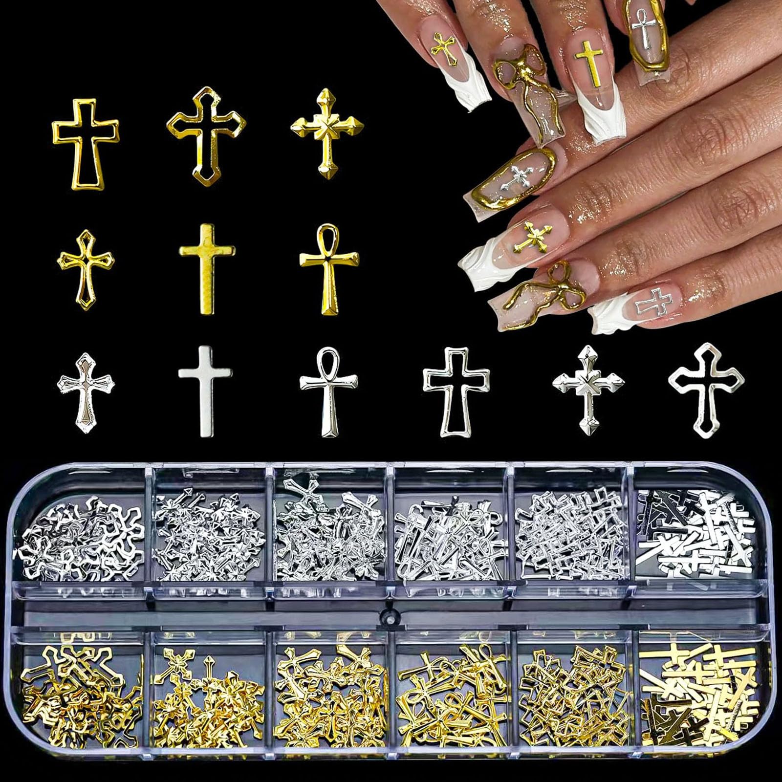 1 Box Nail Art Charms Kit with Cross Designs, Bedazzling Decoration Set for DIY Nail Art and Salon Use, Creative Crafting Accessories for Gift Phone Case Decor-image-12
