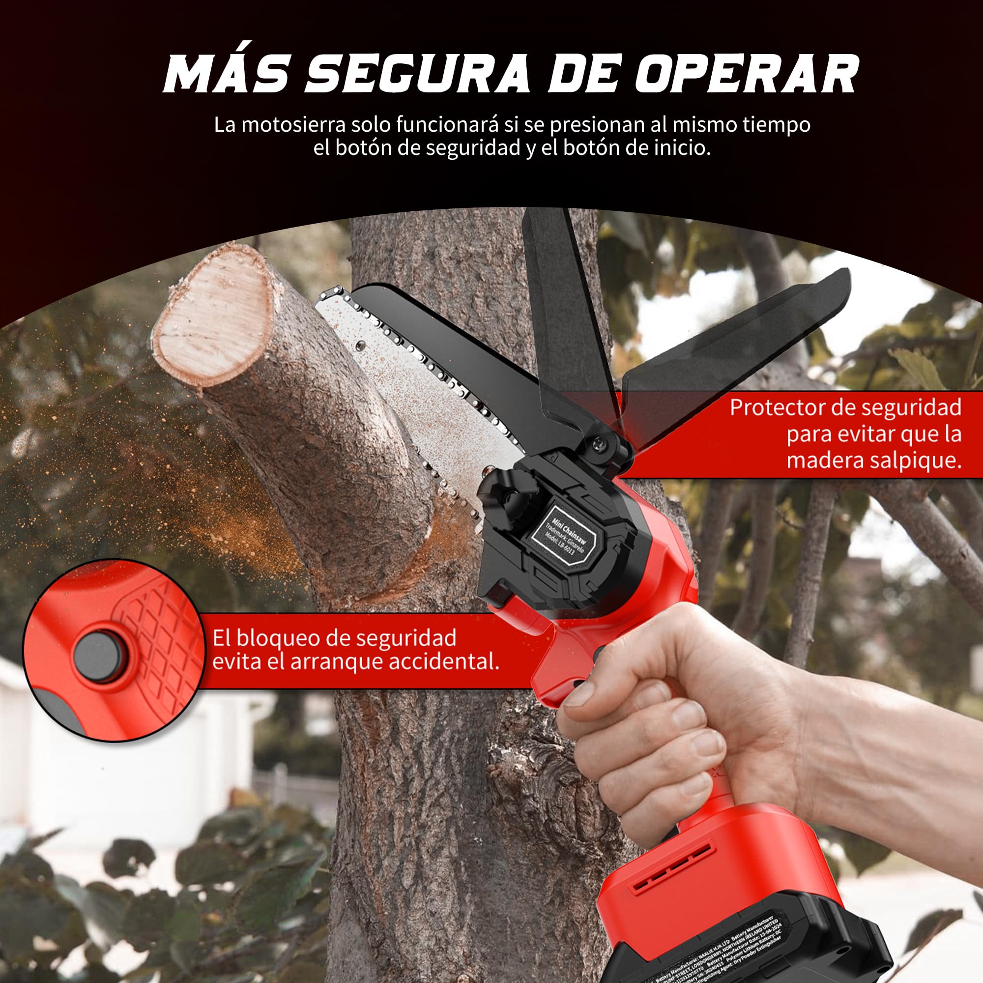 Tronçonneuse sur Batterie Mini - 6 Pouces Coupe Branche Ãlectrique Scie Sans Fil petite Elageuse Chainsaw avec 2 Batteries 2 Chaines 800W l'Élagage le Jardin Cour Bois jardinage Ranengar