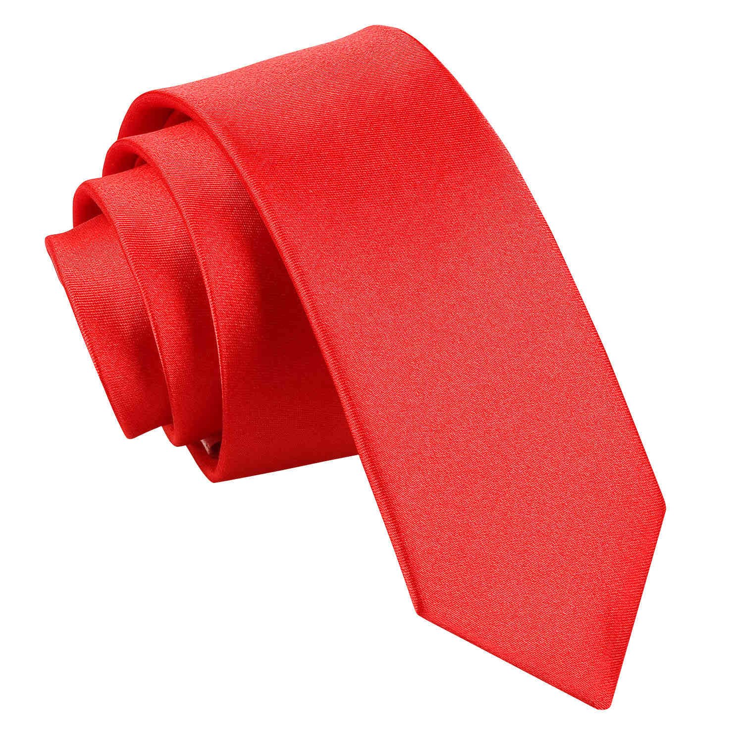 DQT Mens Plain Satin Tie - 5cm Skinny Width Necktie - Wedding, Business & Formal - Red