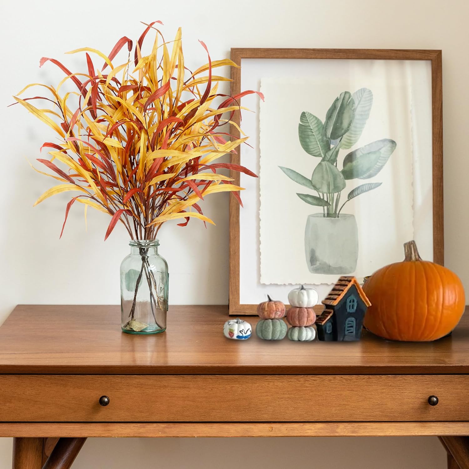 Sggvecsy 6Pcs Fall Leaves Stem Artificial Fall Greenery Stem Autumn Faux Plants Artificial Autumn Branches Fake Leaf Bouquet for Home Vase Thanksgiving Table Centerpieces Harvest Festival Decor - Image 3