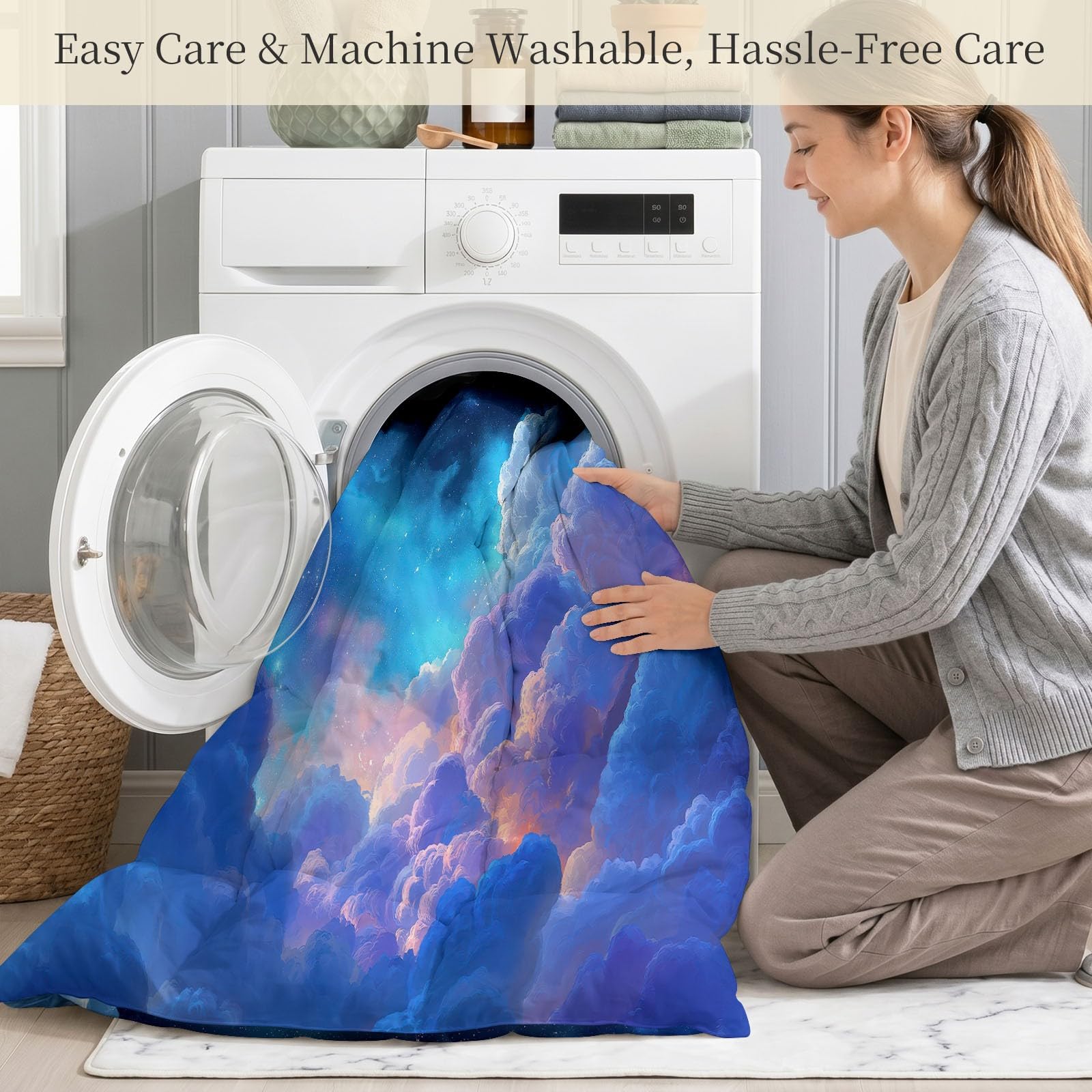 Bettdecke ohne Bezug 135x200 cm Digital Painting Landscape Antiallergisch Leichtsteppbett & Ganzjahresdecke - Waschbar mit 2 Kissenbezügen Cloud Star Glowing Sparkle Weiche und Atmungsaktive Wende