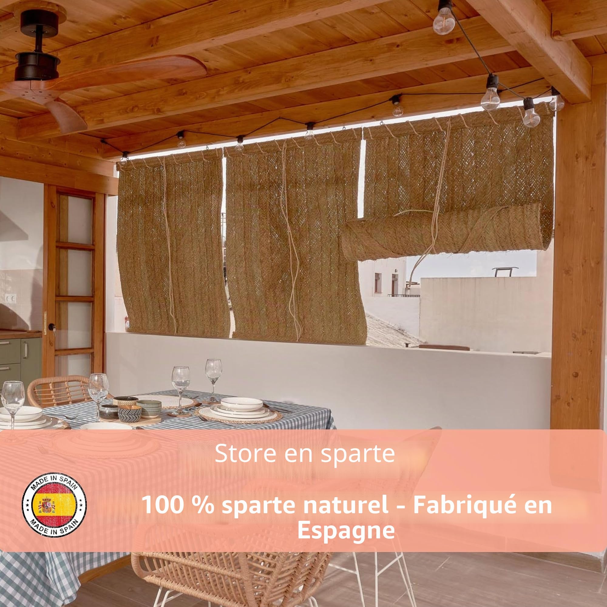 Jarapa Home Store Plissé en Fibre Naturelle - Fabriqué à la Main en Espagne (110 x 90 cm) - Jute