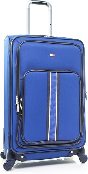 review Tommy Hilfiger Signature Solid Expandable Spinner Luggage, Blue, 24 Inch