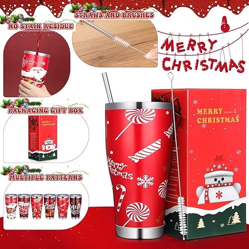 Miniatura 9 de Mifoci 6 vasos de Navidad de acero inoxidable de 30 onzas, taza de café de viaje de Navidad, vaso con doble aislamiento al vacío con tapa, popote