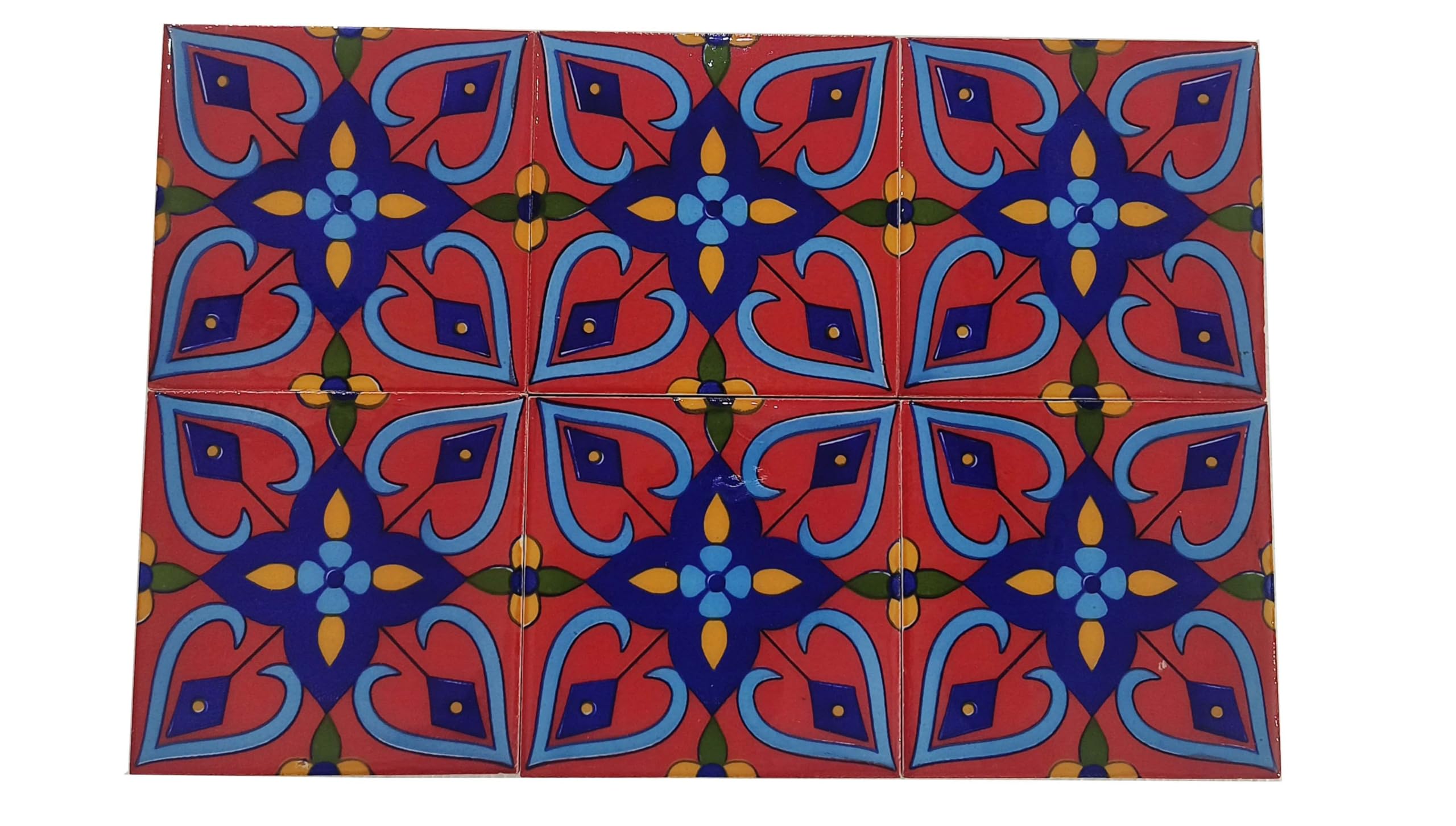 Blue Pottery Floor Decorative Tile Seamless Pattern Traditional Handmade Install Furniture Backsplash Designer Decorative Wall Floor Furniture 4 x 4 Inch Pack of 6 Tiles (Multi)