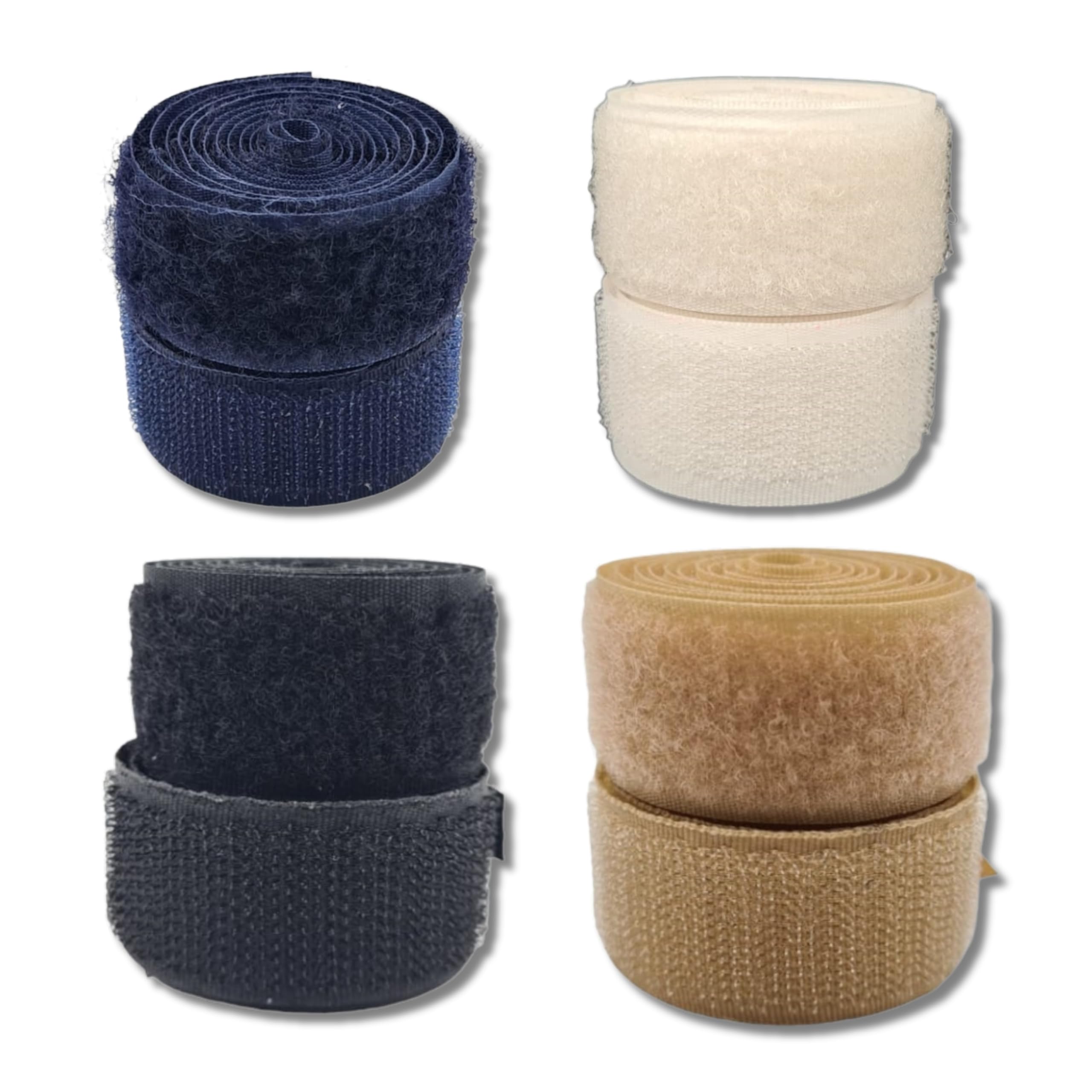 REENA Hook & Loop fastner Tape Roll 1 inch (25 mm) Width and 1 Meter Length Combo (Haberdashery) (Black White Blue Beige 1 Meter)