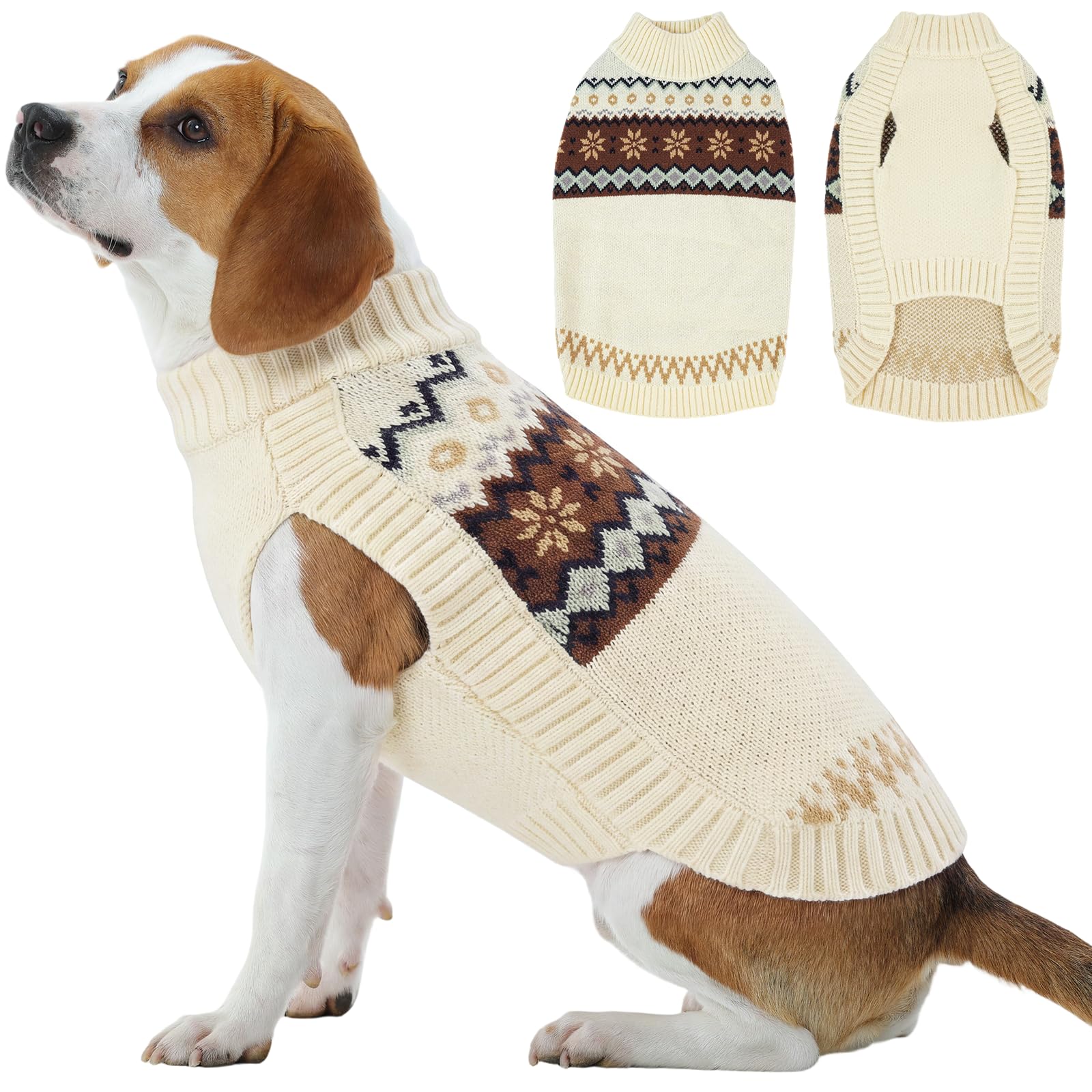 Kuoser Dog Jumper, Warm Knitted Turtleneck Sweater Pullover Winter, White M