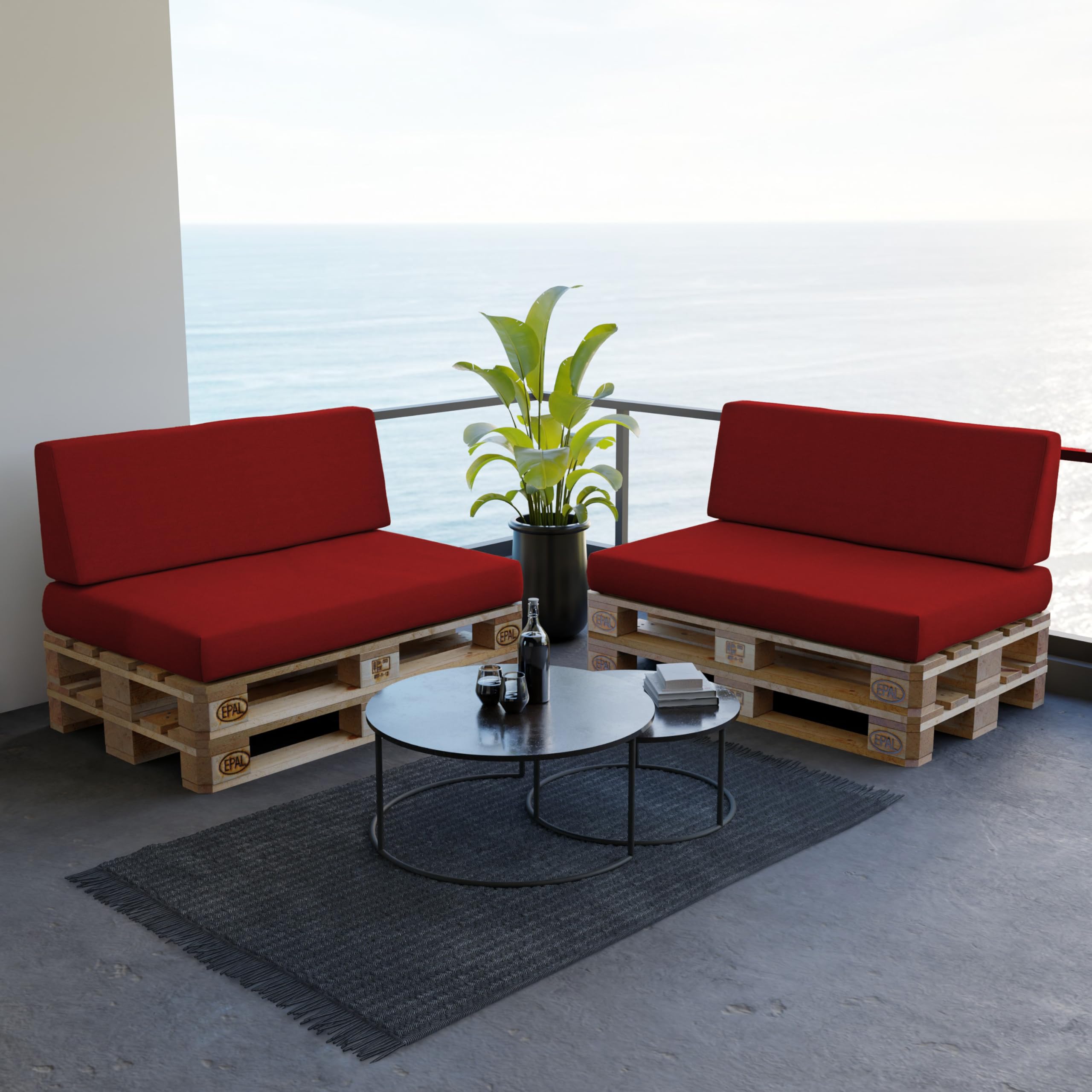 POKAR Euro Pallet Seating Set of 2: 1x seat cushion 120x80cm + 1x back cushion 120x40cm, cold foam, removable covers, Home Garden Furniture DIY, indoor outdoor pillow, without pallets, Beige — view 41