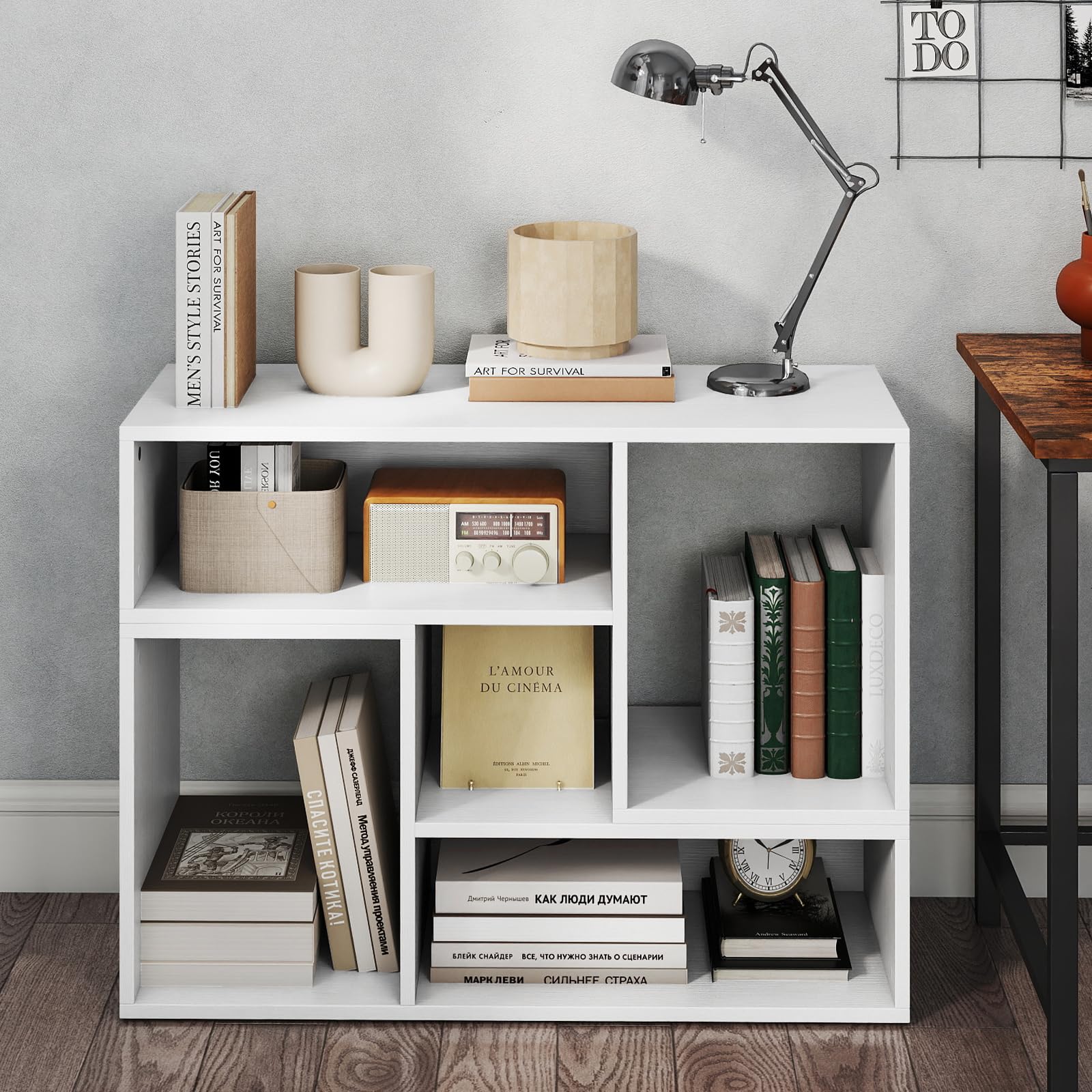 GIANTEX Meuble TV Combiné Libre avec Étagères Ouvertes, Meuble Télé 2 Pièces en MDF 50-60 Pouces, Meuble TV Bois pour Salon Chambre et Bureau, 110-134,5 X 30 X 43 CM (Blanc)