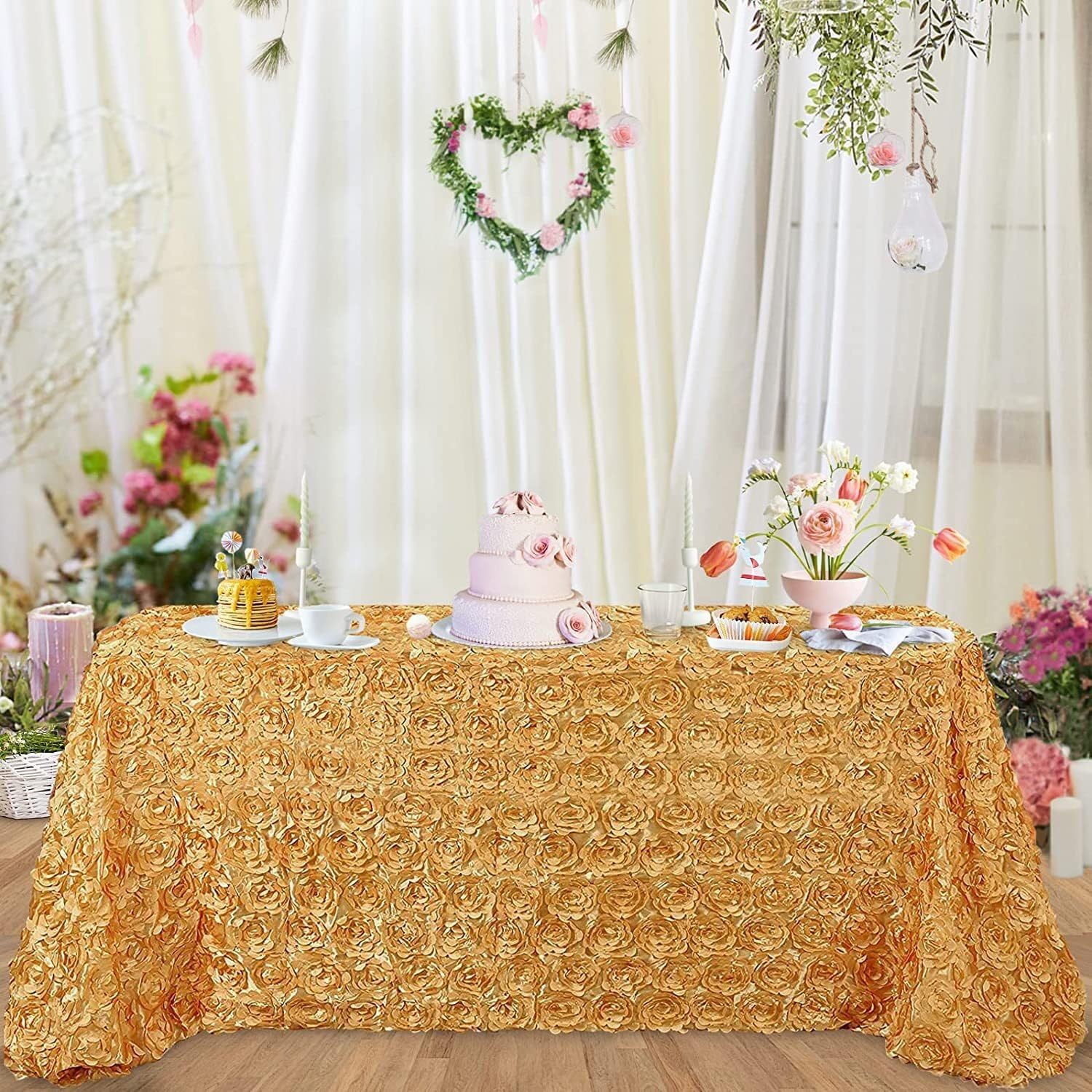 Nappe de mariage rectangulaire en satin floral 1.2x1.8m pour table de fête