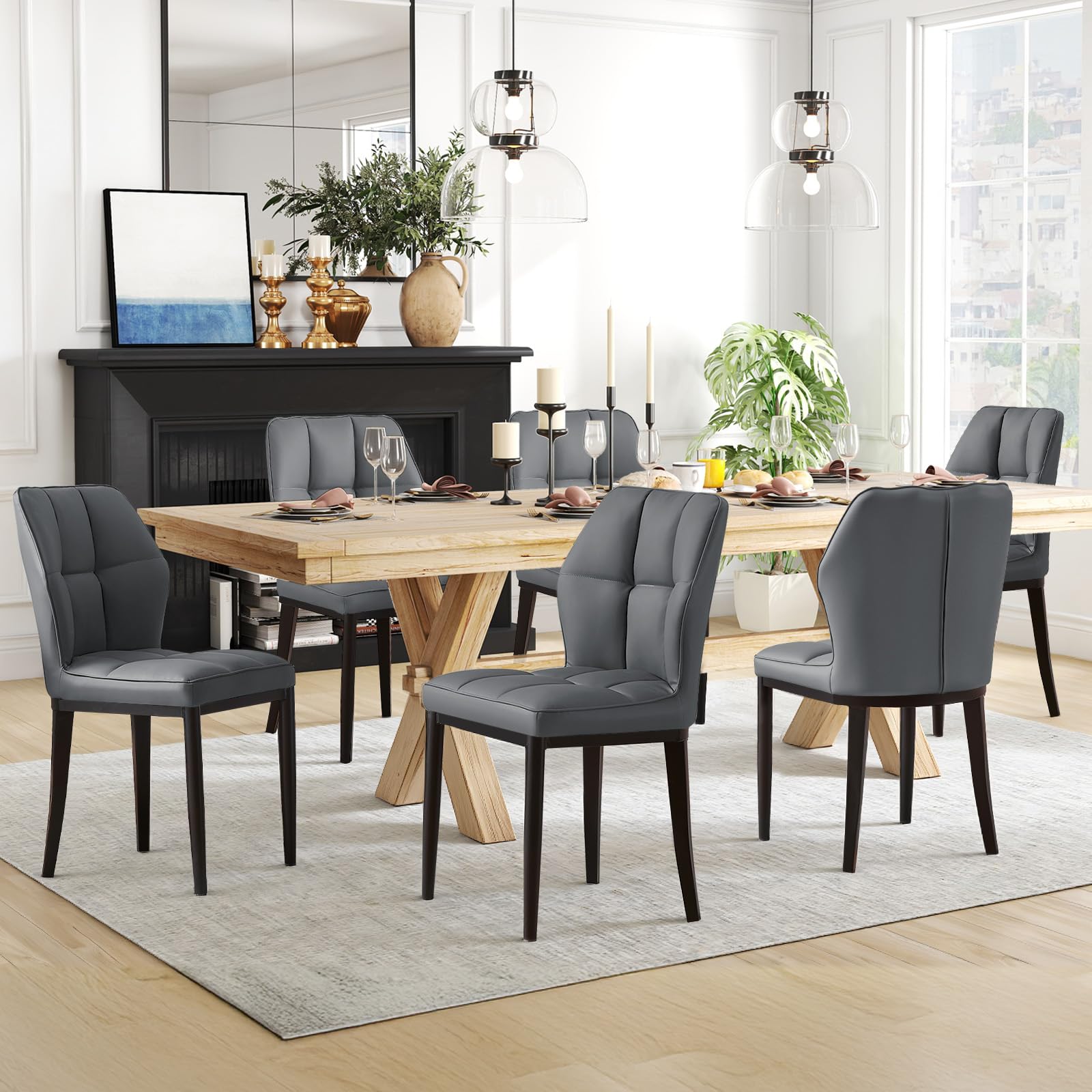 Bekrvio Esszimmerstühle, Moderne Kunstleder Dining Chairs ohne Armlehnen mit hoher Rückenlehne & Rautenmuster, Polsterstuhl für Esszimmer,