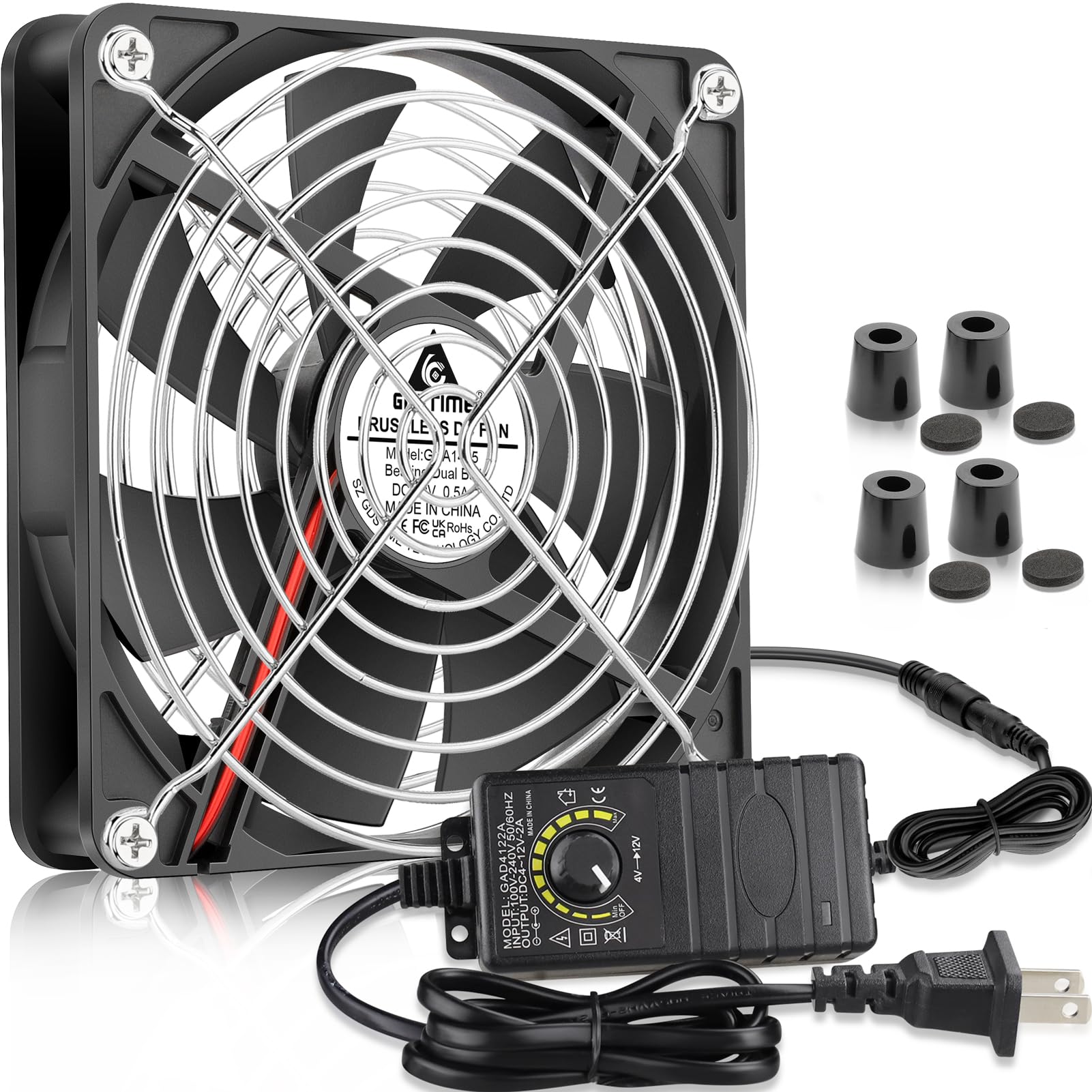 GDSTIME 140mm x 25mm Computer Fan with AC Plug, 110V 120V 220V 240V AC Powered Variable Speed Controller 4V to 12V for Biltong Dryer Box Receiver
