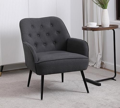 Miniatura 2 de Bohezar Elegante silla de acento sillón de lino contemporáneo para salas de estar - Elegante comodidad de respaldo alto con patas de metal