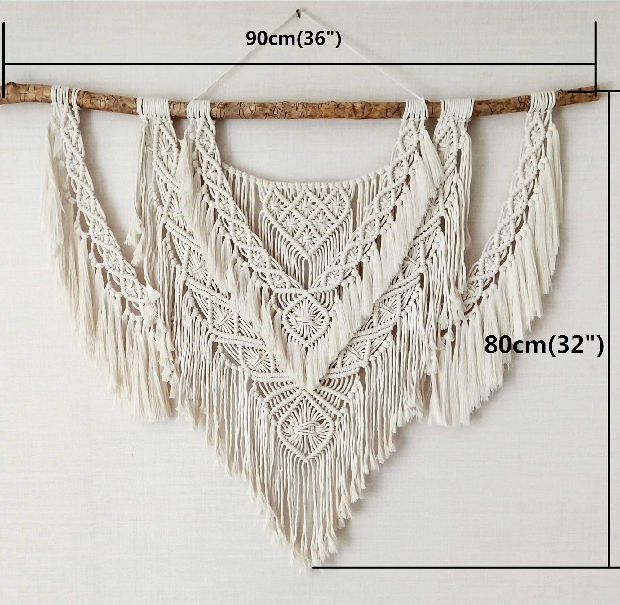 CBXSF Tapiz de macramé beige grande para colgar, madera flotante natural, decoración bohemia sobre cabecero, 36x32 pulgadas