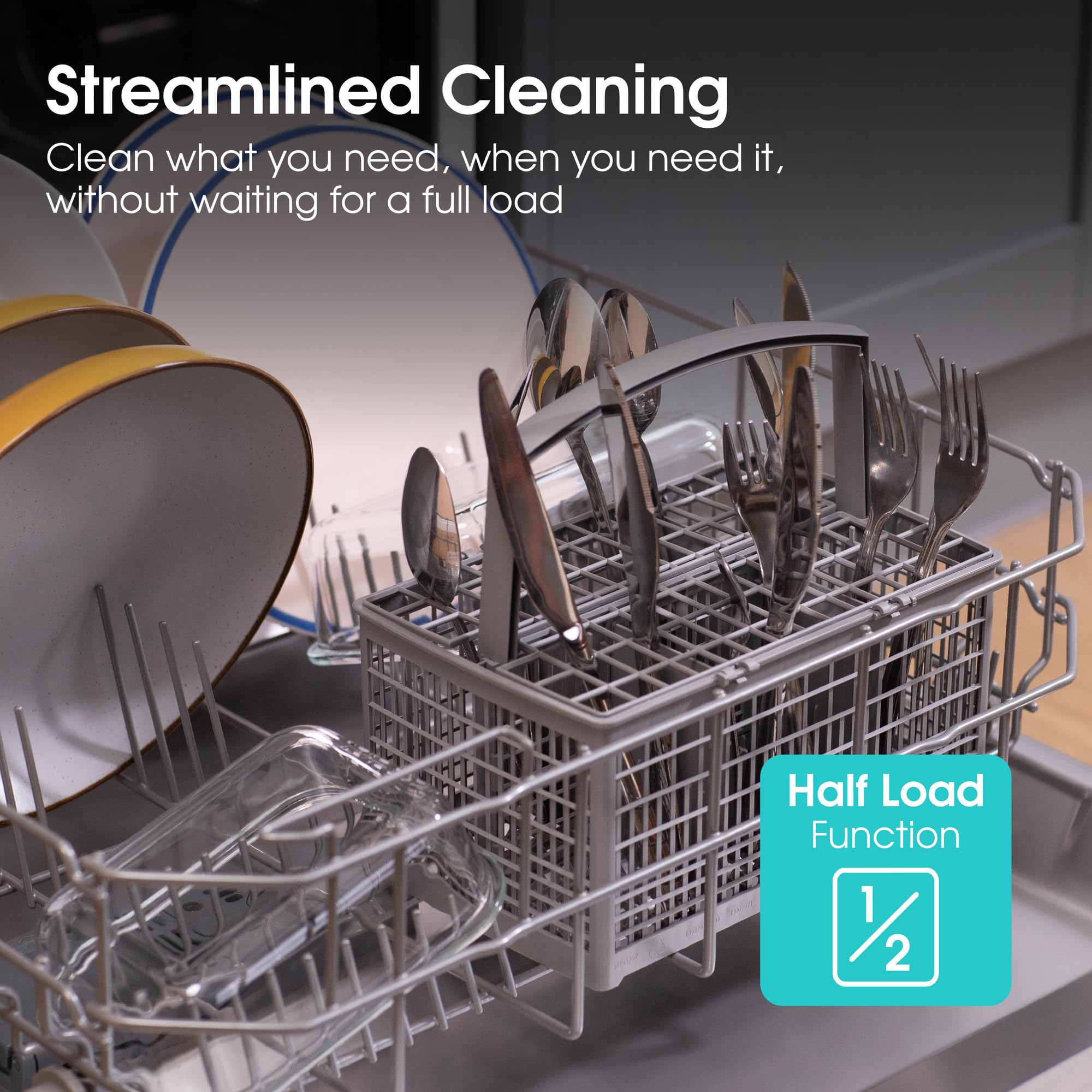 Abode Freestanding Dishwasher Class E with 12 Place Settings, 6 Wash Programs, 24-Hour Delay Start, Removable Cutlery Basket & Deep Clean Function in White A60DW00E1W — view 9