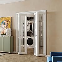 Vista 5 de BARNER HOME Puertas biplegables, para apertura de 48"x 80", panel de vidrio templado decorativo de un solo lado con kits de herrajes, MDF, puertas