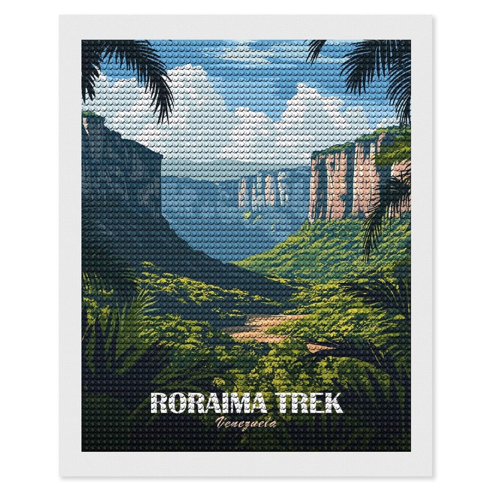 Junmoney Roraima Trek Venezuela Landscape Illustration Diamond Art Kit 16"x20", for Beginners, Vintage Style Decor, Good for Quiet Evenings, Festive Craft Gift