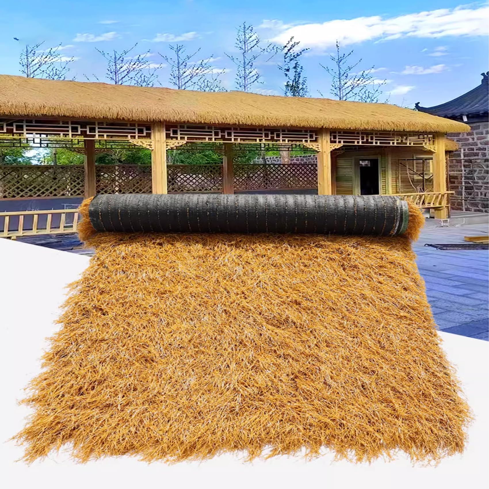 Tappeto di Paglia Artificiale Realistico - Resistente ai UV & Antifiamma - Materiale PE/PP Resistente per Tetti, Recinzioni, Eventi - Impermeabile e Facile da Installare(Size:100cm*20m(39.4in*65.6ft))