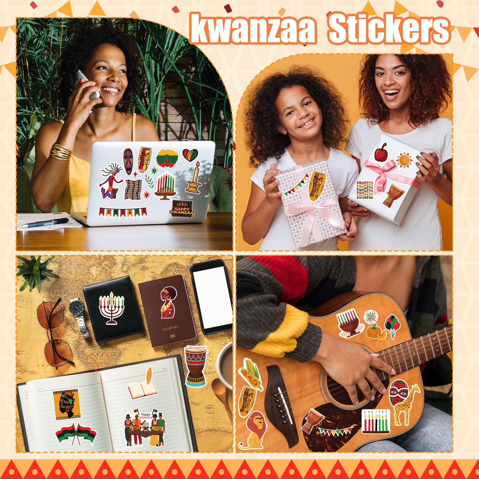 Kwanzaa Stickers for Kids, 258Pcs Happy Self Adhesive Kwanzaa Crafts Stickers for Kwanzaa Party Supplies Favors - Image 7