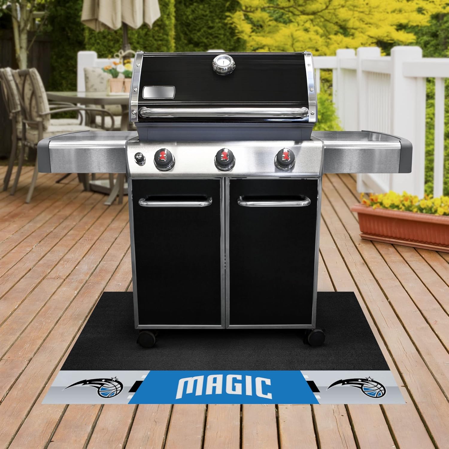 FANMATS 14216 Orlando Magic Vinyl Grill Mat - 26in. x 42in. - Deck Patio Protective Mat | Oil, flame, and UV resistant