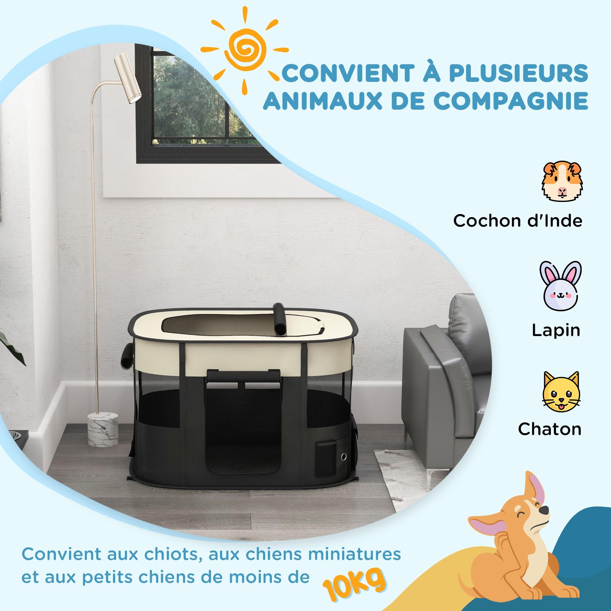 PawHut Recinto per animali in tessuto Oxford pieghevole 94x74x60cm crema