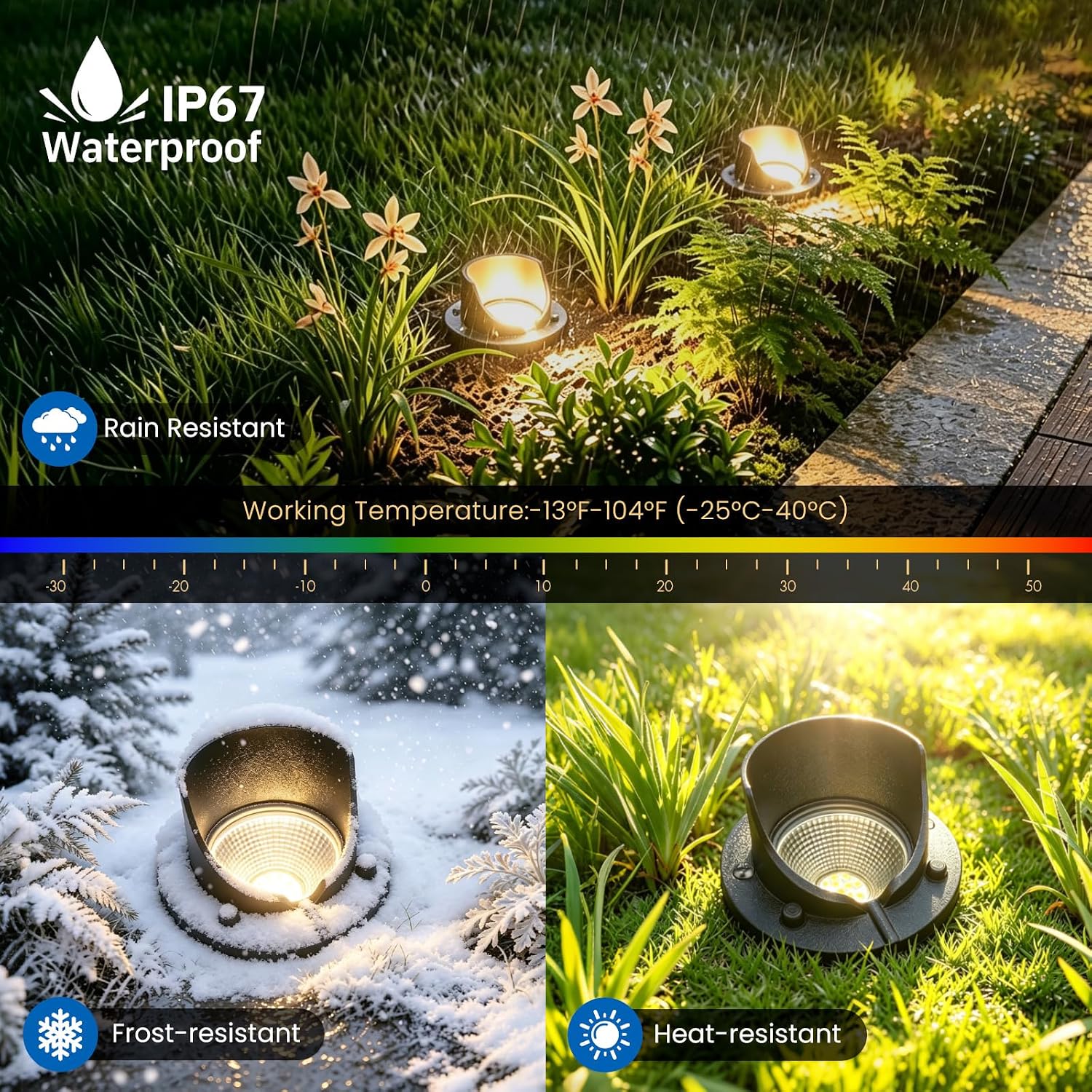8 Pack 12W LED Low Voltage Landscape Well Lights, 2700K | Anti-Glare In-Ground Lights Die-Cast Aluminum Housing IP67 Waterproof for Garden Yard Walkway, UL Listed Wire