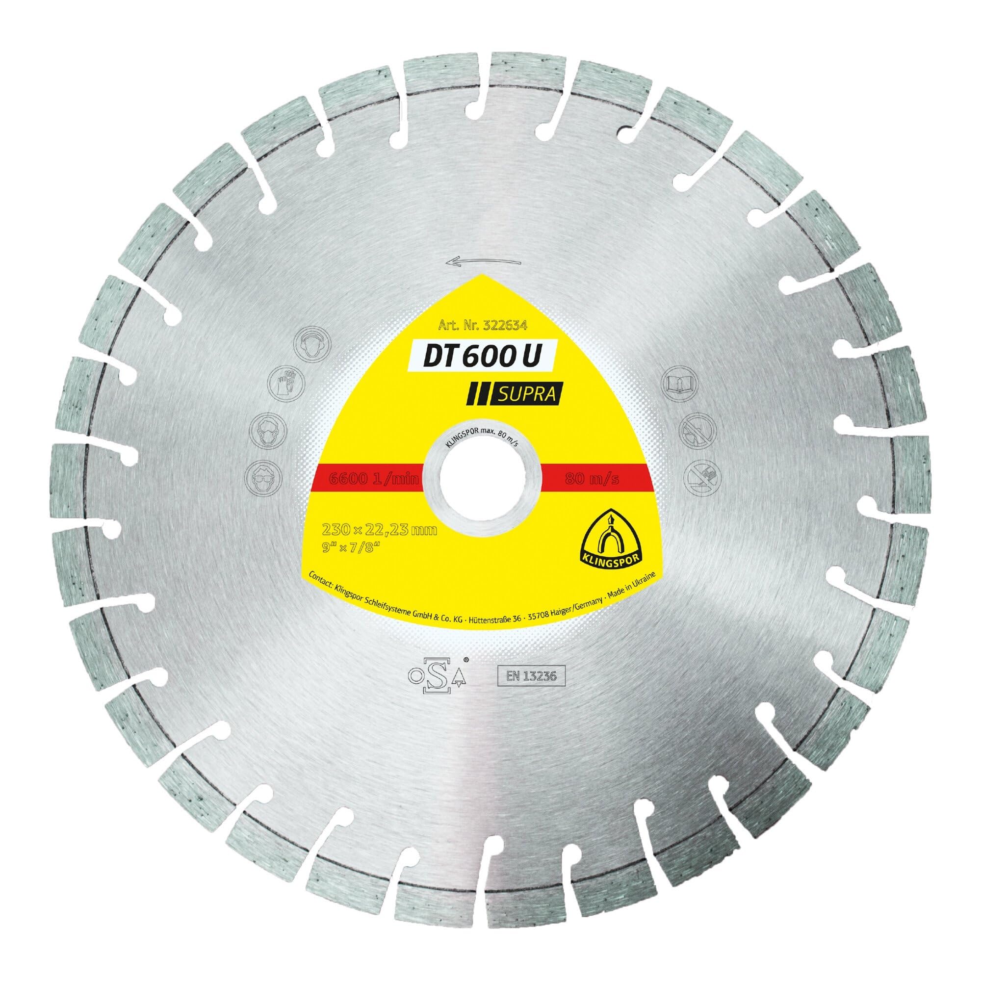 Klingspor DT600U Supra, 22.23 mm Diamond Cutting Disc Diameter 230 mm, 322634