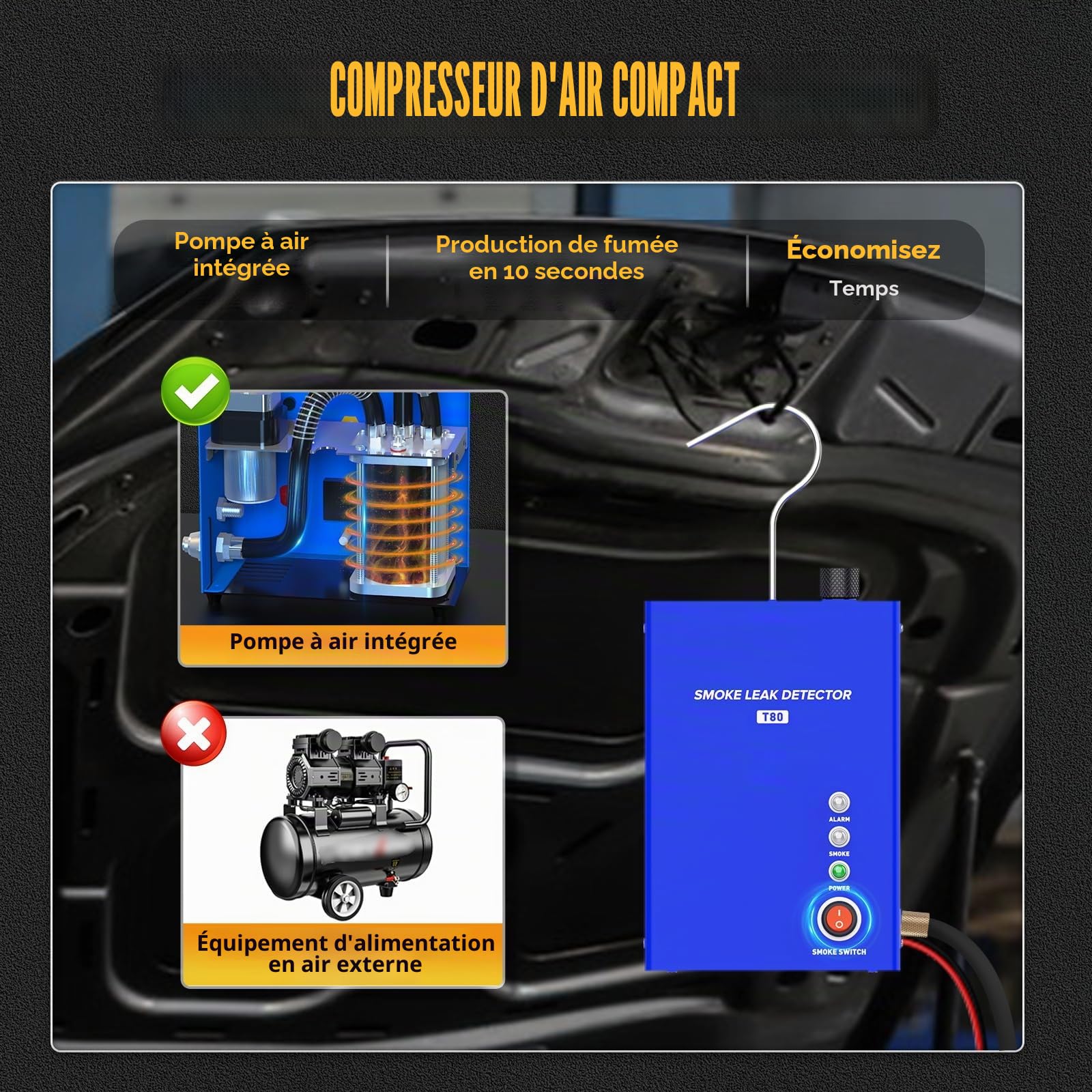 Machine à Fumée Détection Fuite 12V Pompe Intégrée