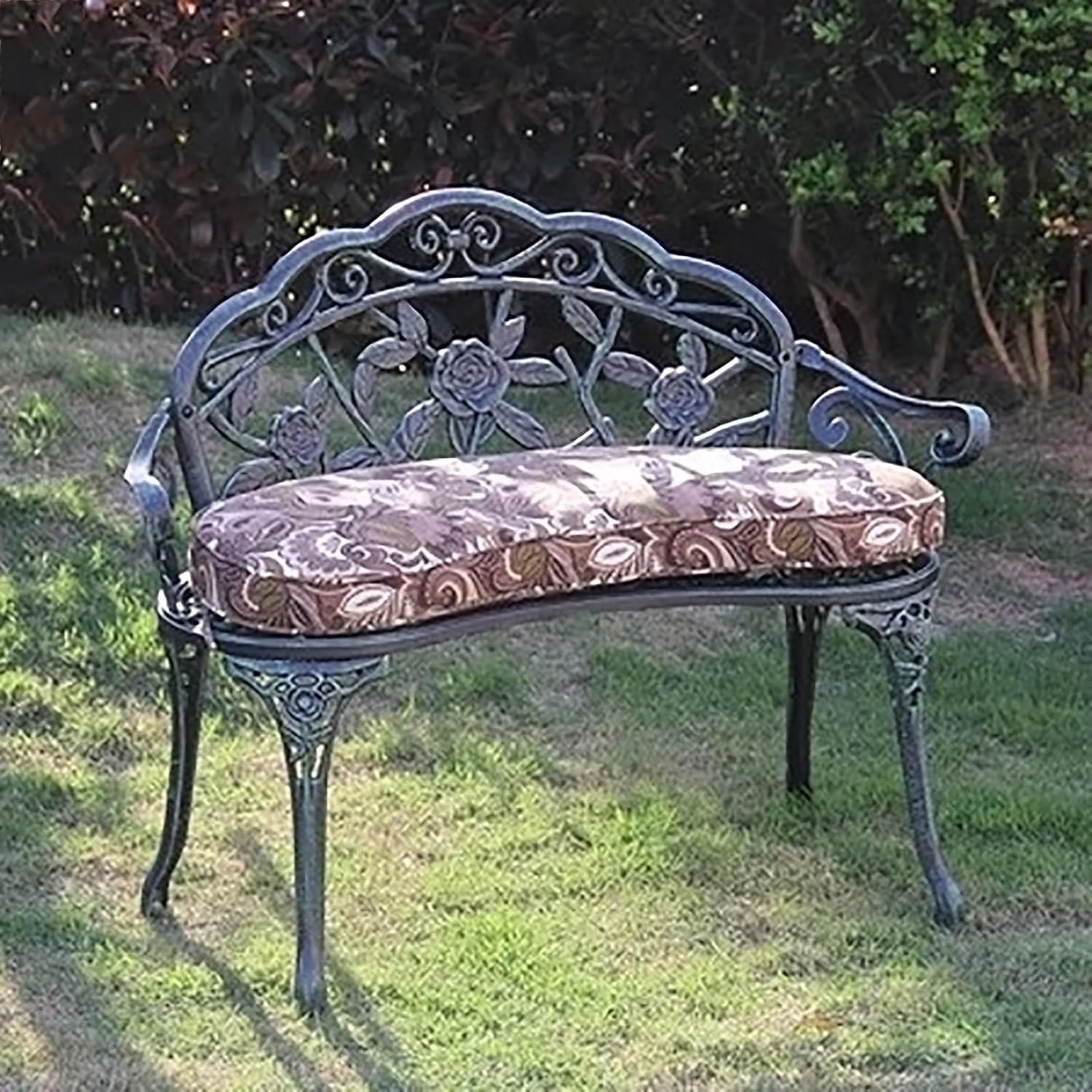 Patio Bench Double Seat, Cast Aluminum Outdoor Furniture with Floral Rose for Patio, Park, Lawn, Yard(C1)