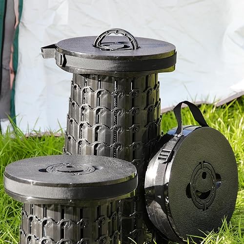 Miniatura 2 de ALEVMOOM Taburete plegable portátil mejorado con cojín, taburete plegable telescópico para adultos, taburete de campamento ligero con capacidad de