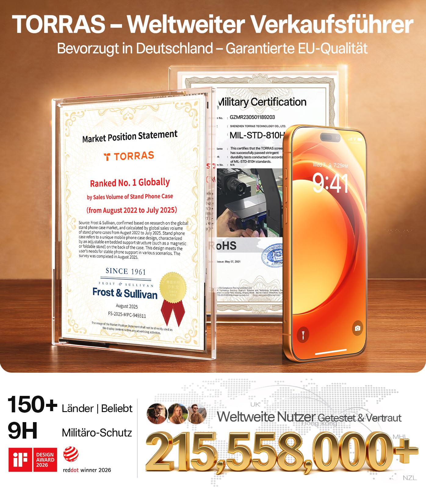 TORRAS Präzise für iPhone 17 Pro für Panzerglas [Full Screen] Exklusive Schutzfolie für iPhone 17 Pro Folie 9H+ glas [Nr.1 Stoßfest], Auto Montage, Kompatibel mit Hülle, 2 Stück