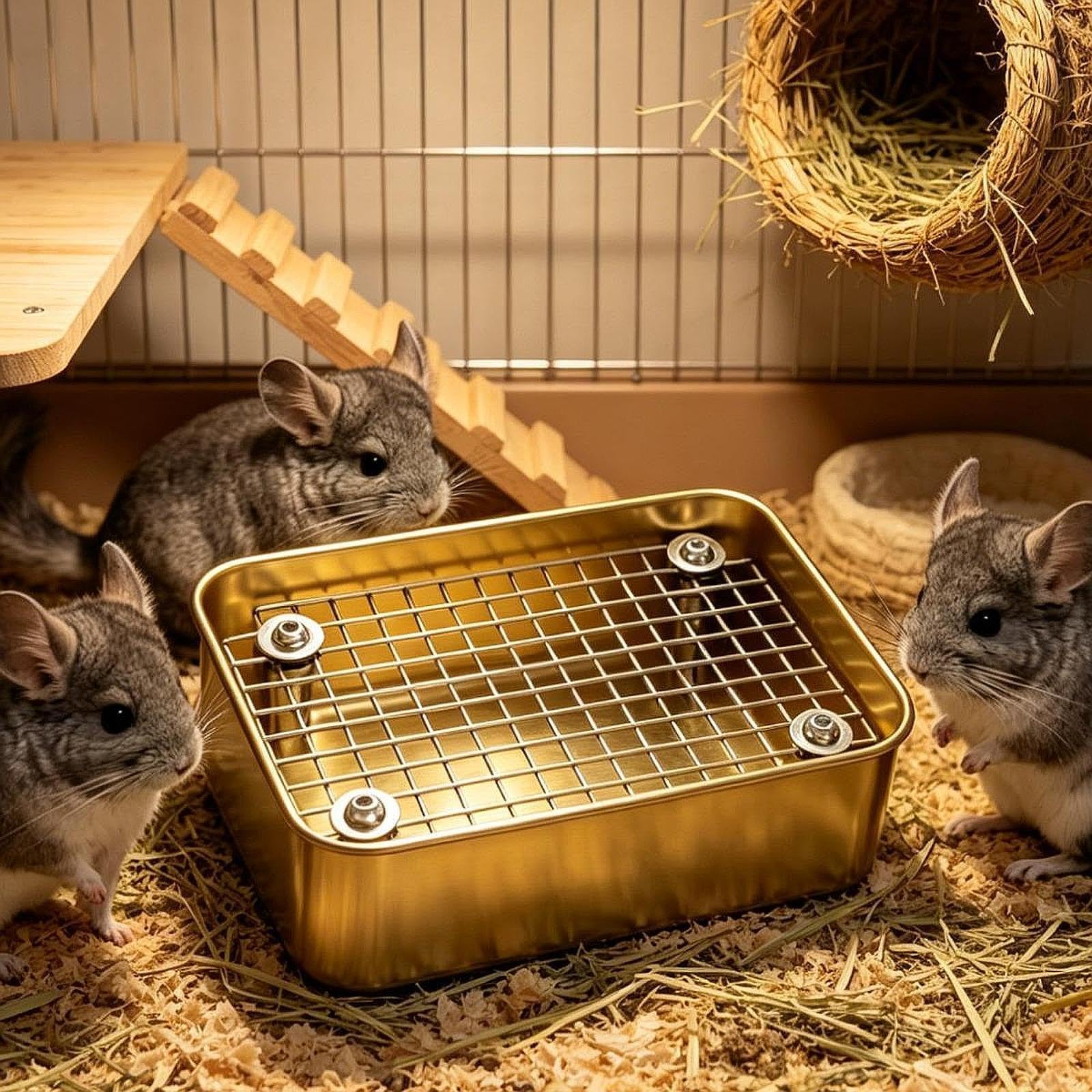 Colcolo Lettiera Riutilizzabile per Conigli con Griglia Antiscivolo, Accessorio per Piccoli Animali Come Furetti E Altri Animali, S Gold