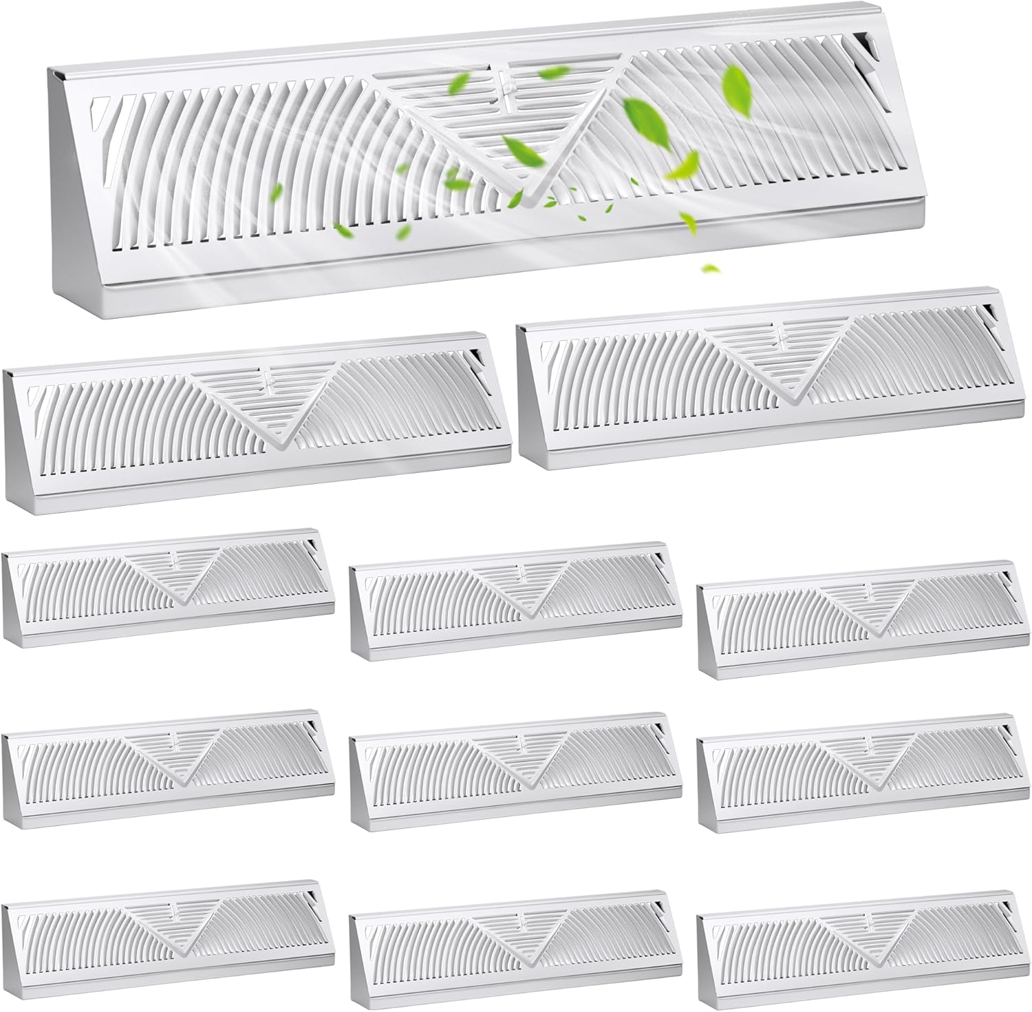 Baseboard Register Diffuser Vent Covers: 12 Pcs 18 Inch Baseboard Diffuser (Duct Opening Size) - Smooth Air Adjust Lever & Easy Install for Home Floor Wall Register Vent Cover - White 18'' Model A - White x 12 Pcs