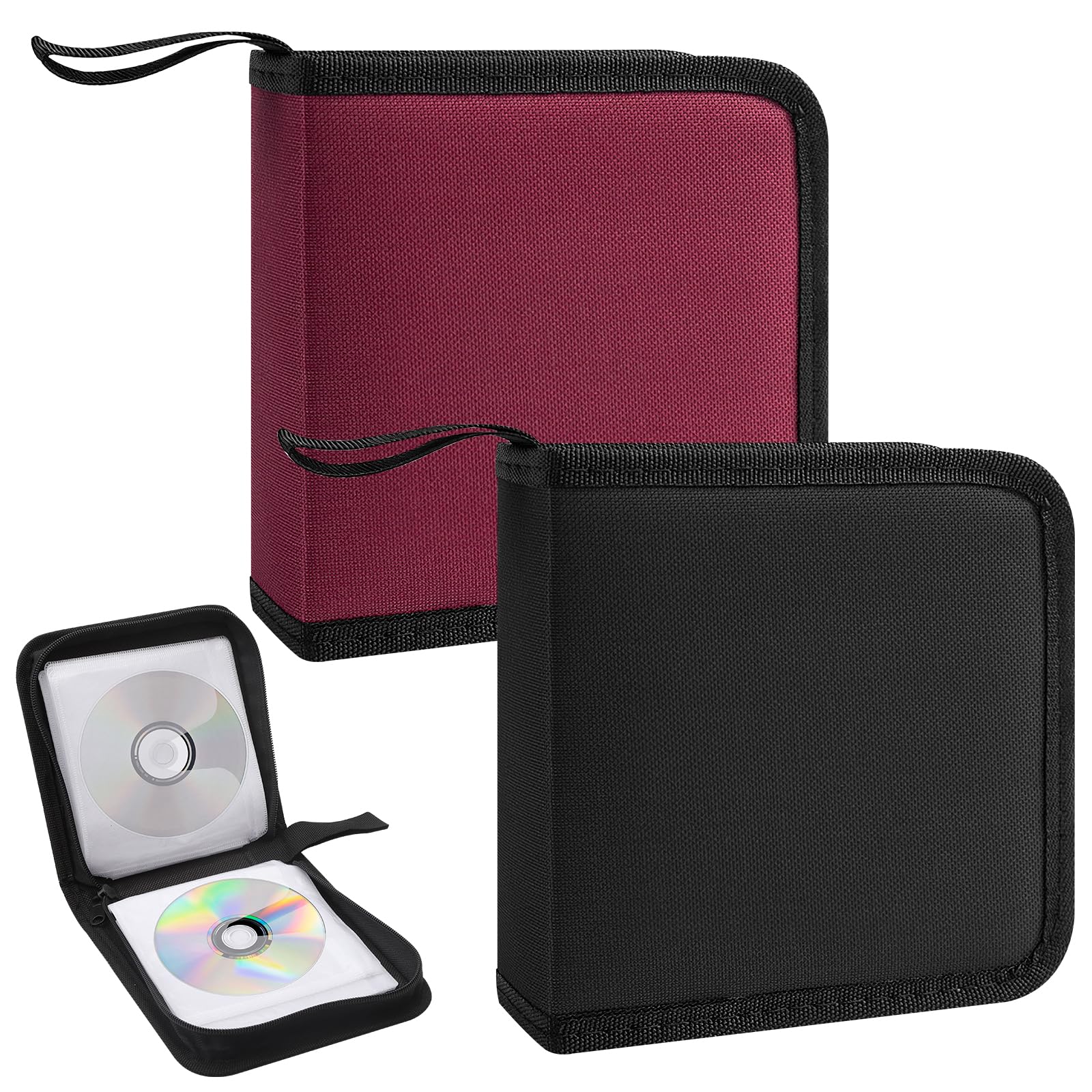 HENGBIRD 2 Pièces Pochette Range CD Pochette CD Rangements pour CD et DVD pour 40 CD, DVD Organisateur pour Voiture et Maison, Gain de Place pour Le Bureau, Le Salon et La Maison, Rouge et Noir