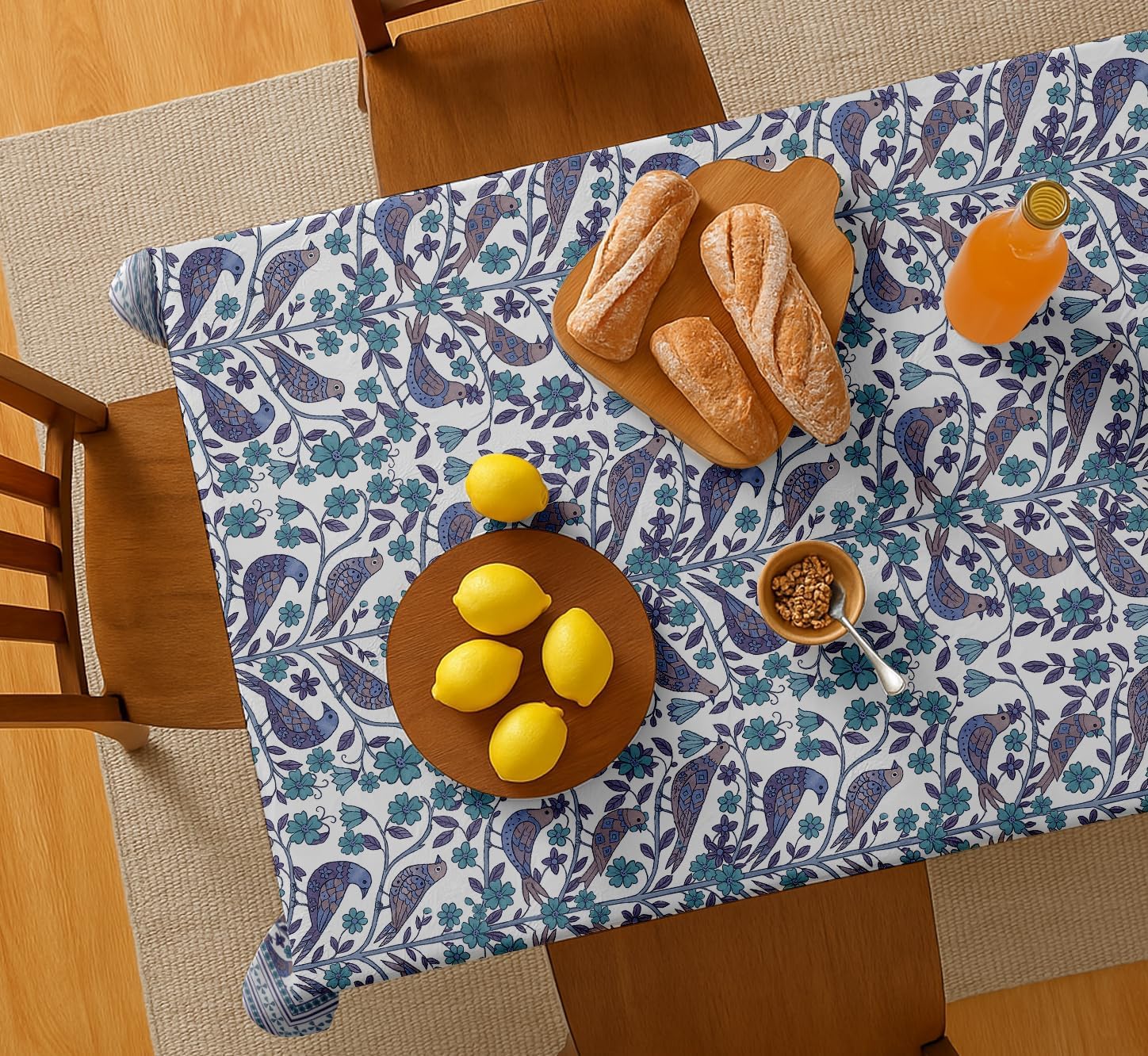 Bird Design Tablecloth- Purple 60x60 Inch Cotton Twill Dining Table Cover, Perfect for 4 Seater Tables, Durable, Protective & Washable, Ideal for Everyday Use, Festive Occasions & Gatherings