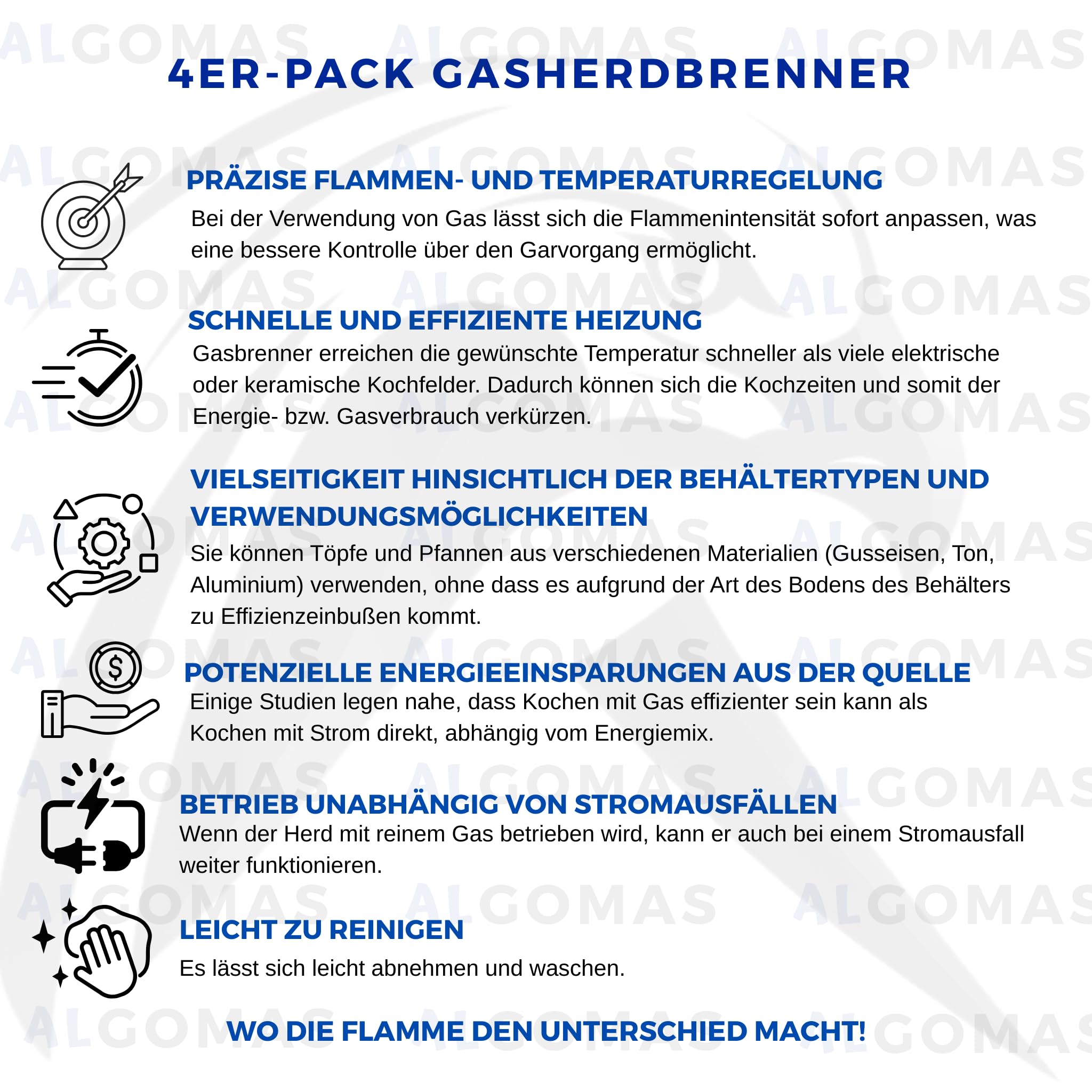 ALGOMAS Universal-Kochfelder für Gasherd, 4 Stück, 92 mm, 62 mm, 62 mm, 42 mm, kompatibel mit Zanussi Nardi Teka Balay Fagor, Ersatz für Gaskochfelder