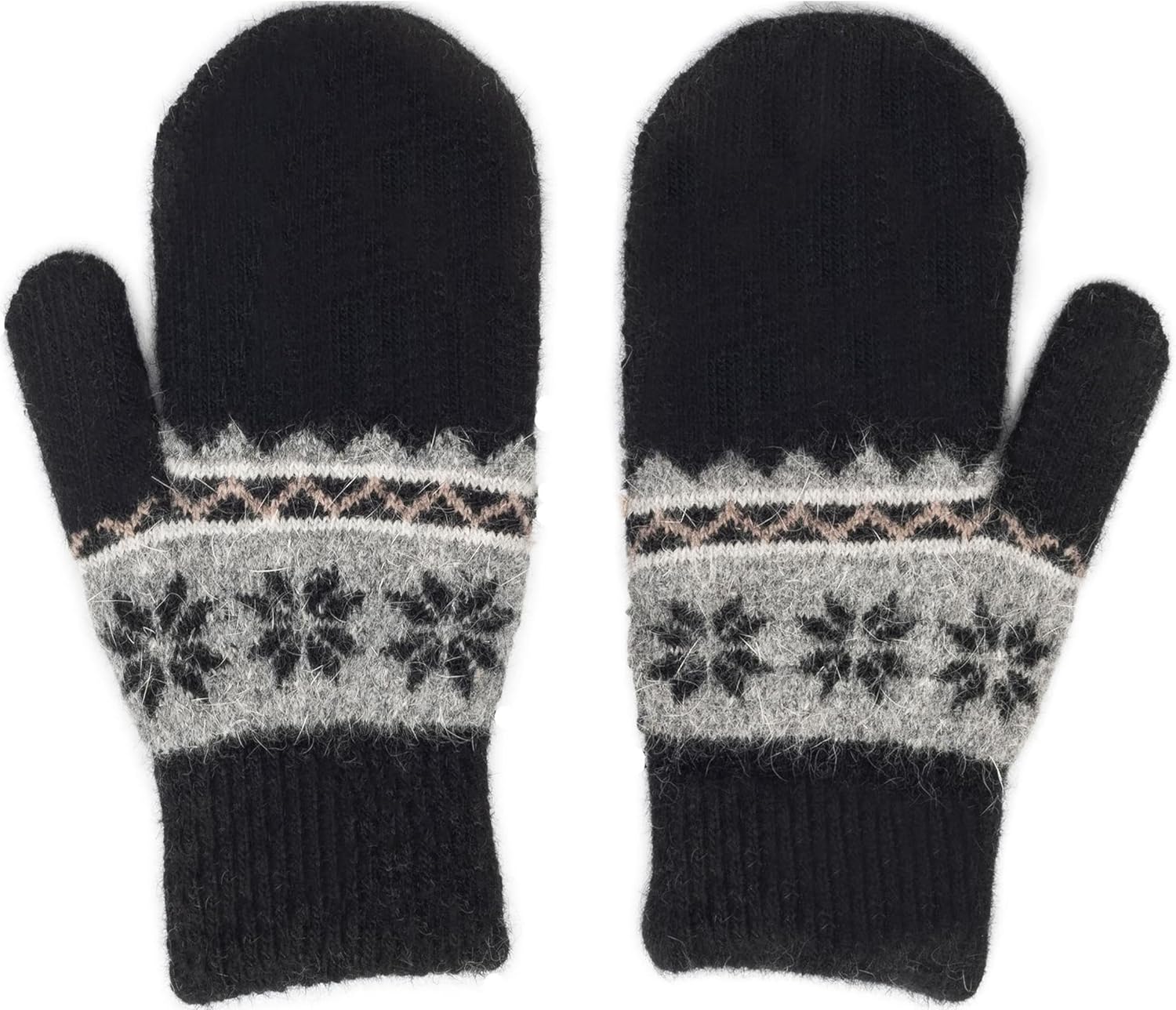 Kids Winter Warm Knit Mittens-Double Layer Thickn Outdoor Gloves Soft Stretchy Snowflakes Gloves for Boys Girls 5-10Y