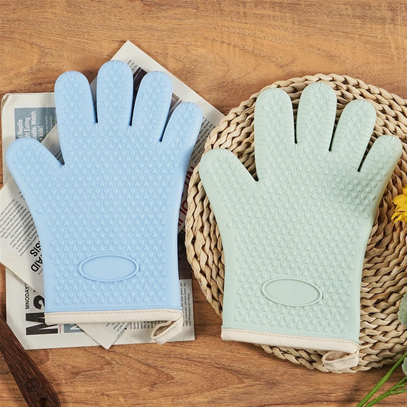 MRKU Guantes de Cocina para Hornear Guantes de Cocina Antiescaldaduras Aislamiento de Silicona Grueso Antideslizantes Resistentes a Altas temperaturas