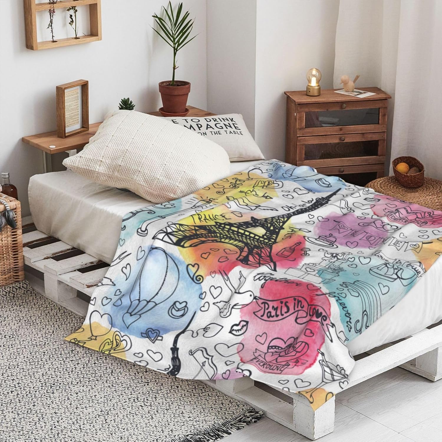 Paris Love Valentines Day Blanket, Soft Blankets Flannel Bed Throw Cozy Lightweight Plush Gifts for Women Girls Sofa Couch Bedroom Living Rooms Warm All Season, Home Decor, 60"x50"