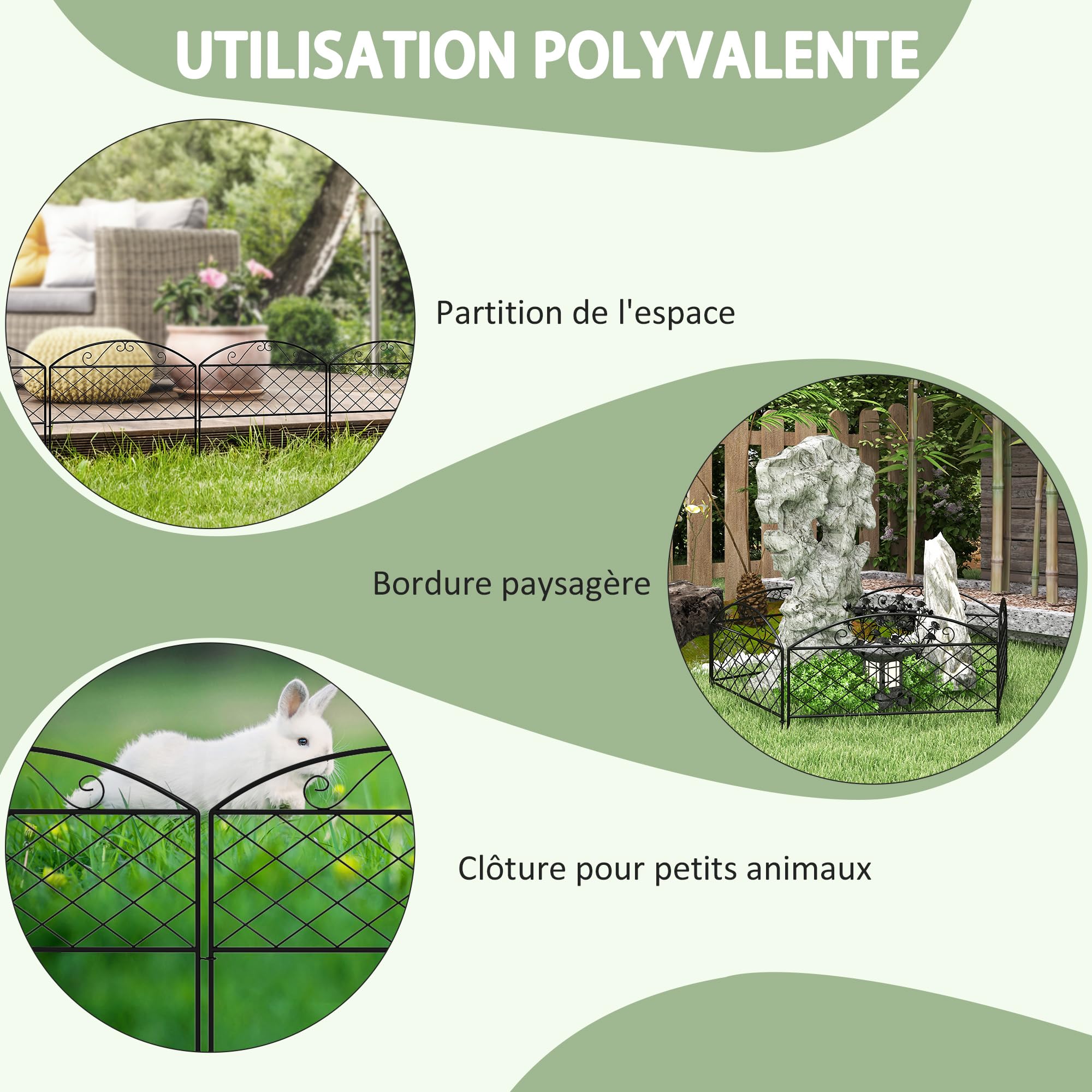 Outsunny Lot de 5 Panneaux de Clôture de Jardin Décoratives en Métal, Bordure de Jardin, pour Parterre de Fleurs - Dim. 305 x 43 cm, Noir
