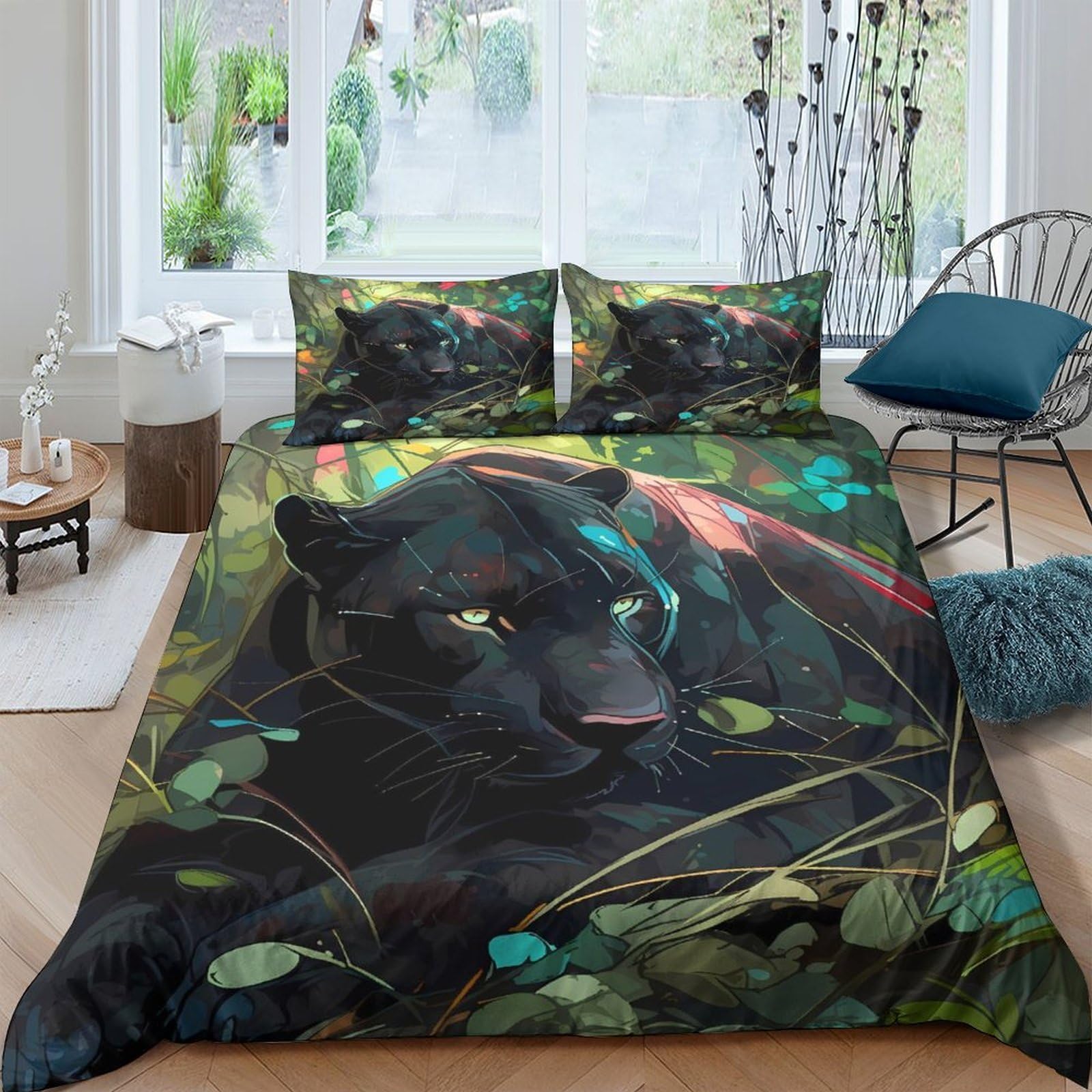 Ctjqhvkz Style-9 3D Printed Black Panther Jungle Fitted Sheet Microfiber Soft Machine Washable Forest Mattress Cover Bedroom Decor Single（135X200cm）