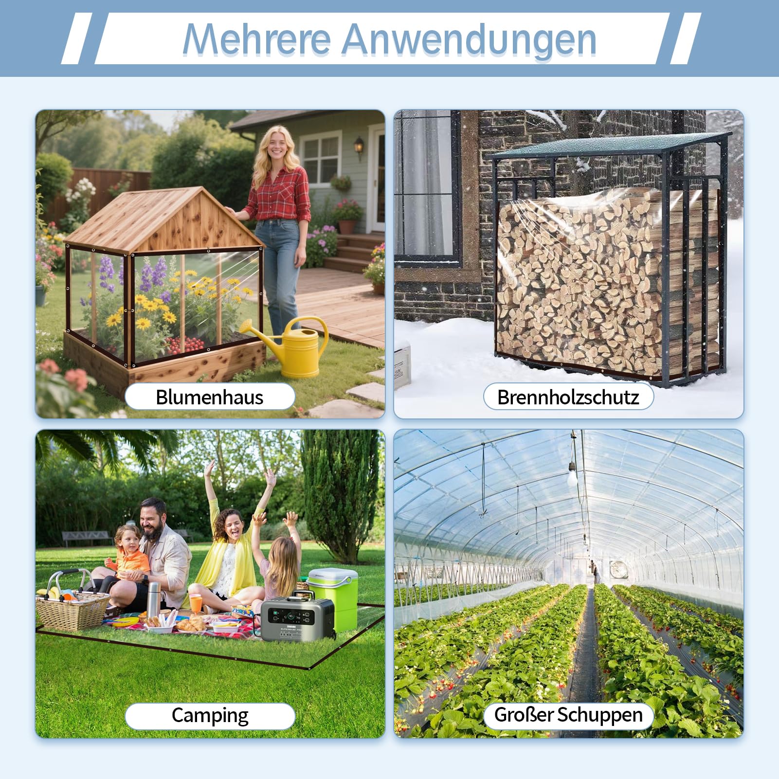 Plane Wasserdicht Transparent Mit öSen,Mehrzweck Durchsichtige Plane,Abdeckplane Durchsichtig wasserdichte,für den Außenbereich einsetzbar Regenschutz Windschutz,mit Bindeseil,3x6m