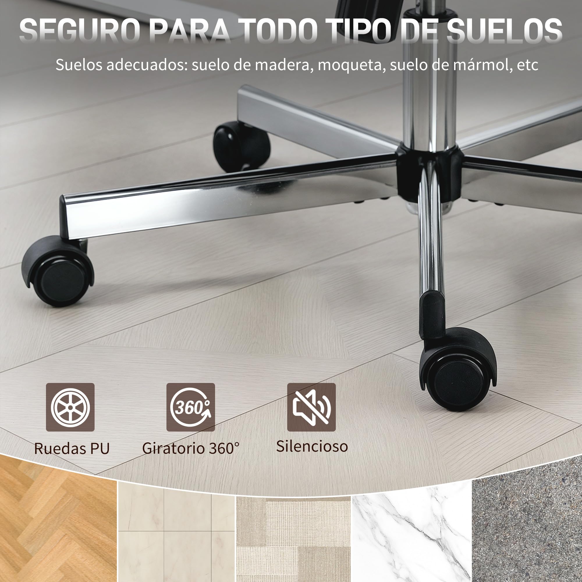 HOMCOM Silla de Oficina Piernas Cruzadas Reposabrazos Respaldo Alto Gris | Silla de Escritorio, Reposacabezas Regulable, Ruedas, Altura Ajustable, Giratoria, Función Basculante, Tapizada en Pana