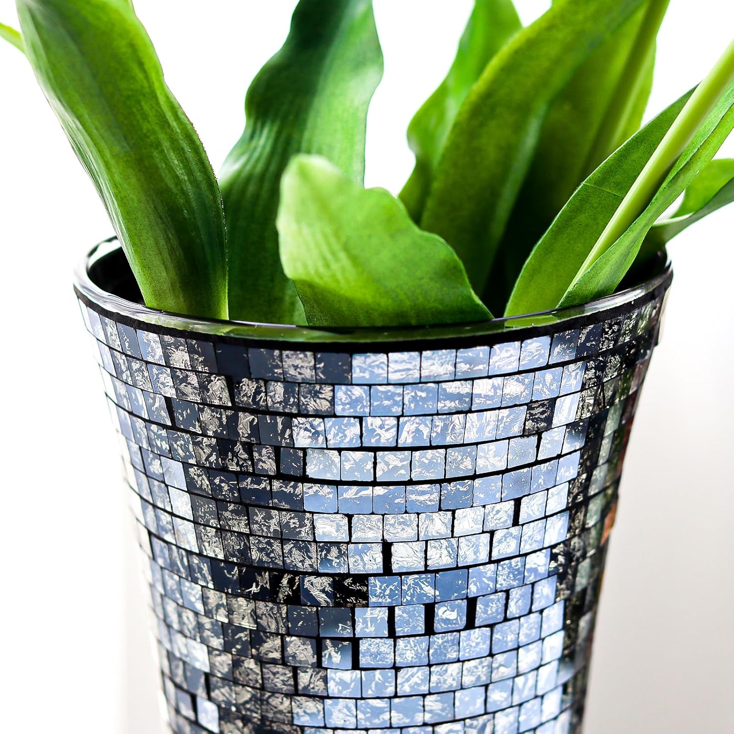 WDHODEC Black Mosaic Flower Vase Glass Vase for Living Room, Dining Table Centerpiece and Wedding, Event Entryway Display Flower Arrangements