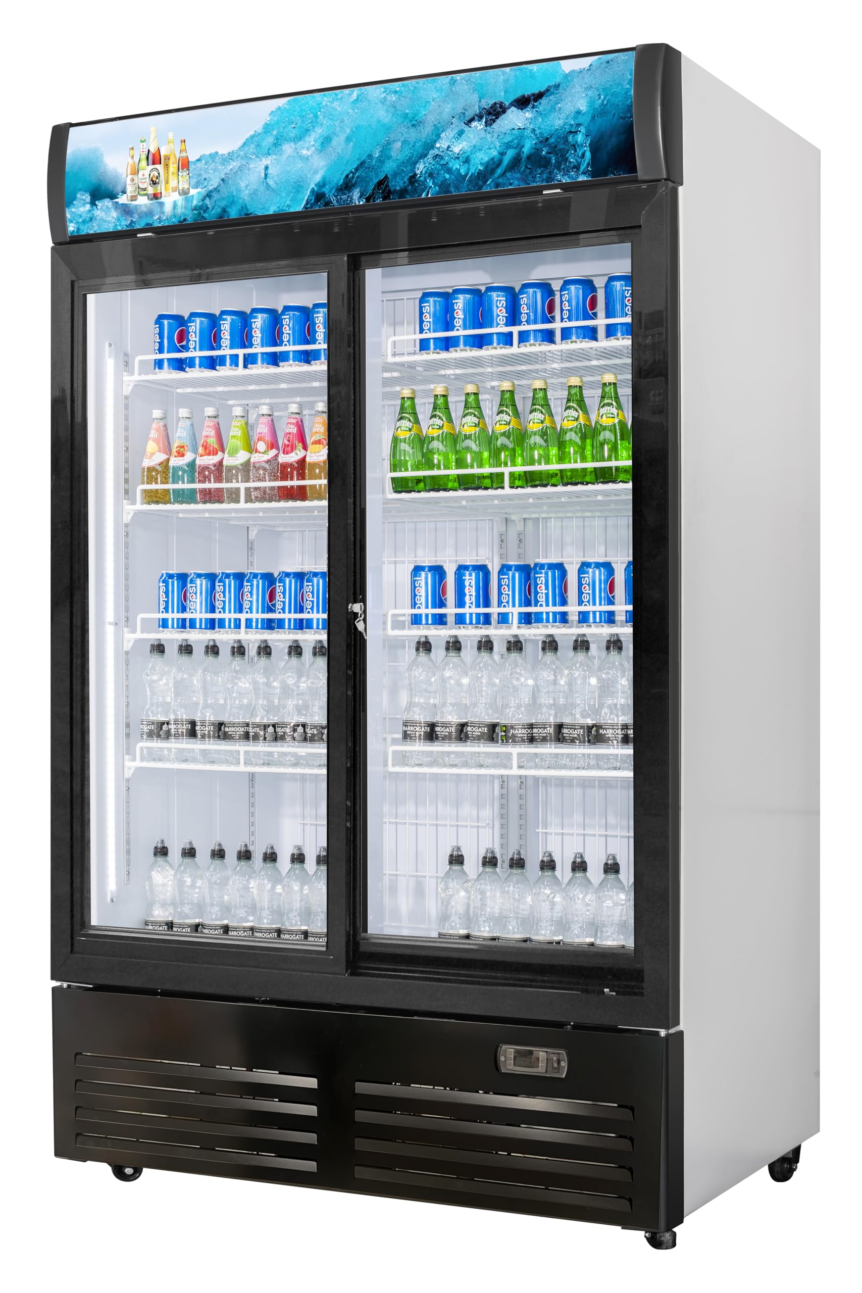VITLIFE 35.3 Cu.Ft. Commercial Merchandiser Refrigerator, 2 Sliding Glass Door Display Refrigerator with Adjustable Shelves, LED Light and Canopy,