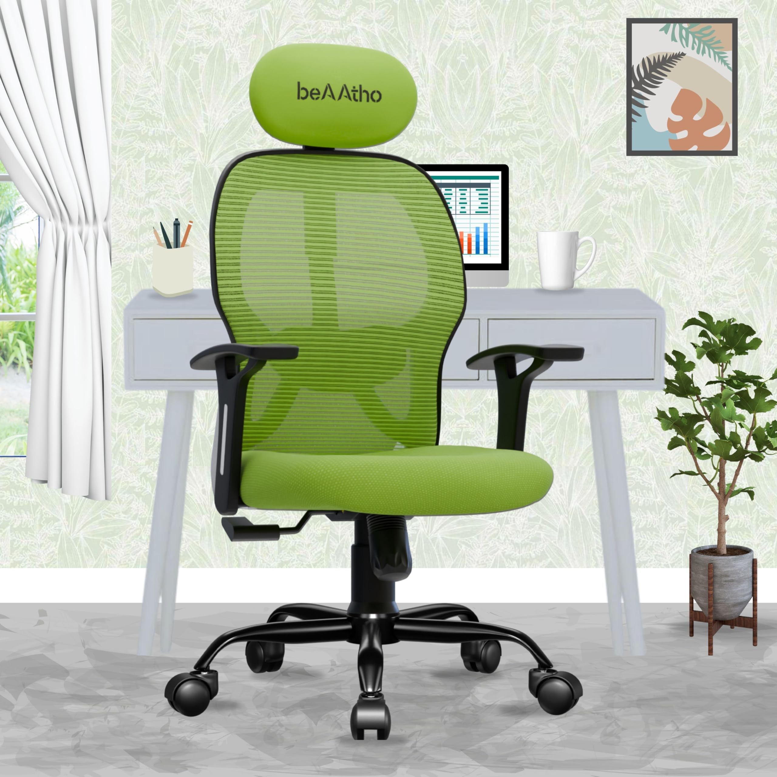 beAAtho® Leo Ergonomically Adjustable Executive Mid Back Mesh Home & Office Revolving Chair. (Green, Mid-Back) (B0DJ2QPSVB) Amazon Price History, Amazon Price Tracker