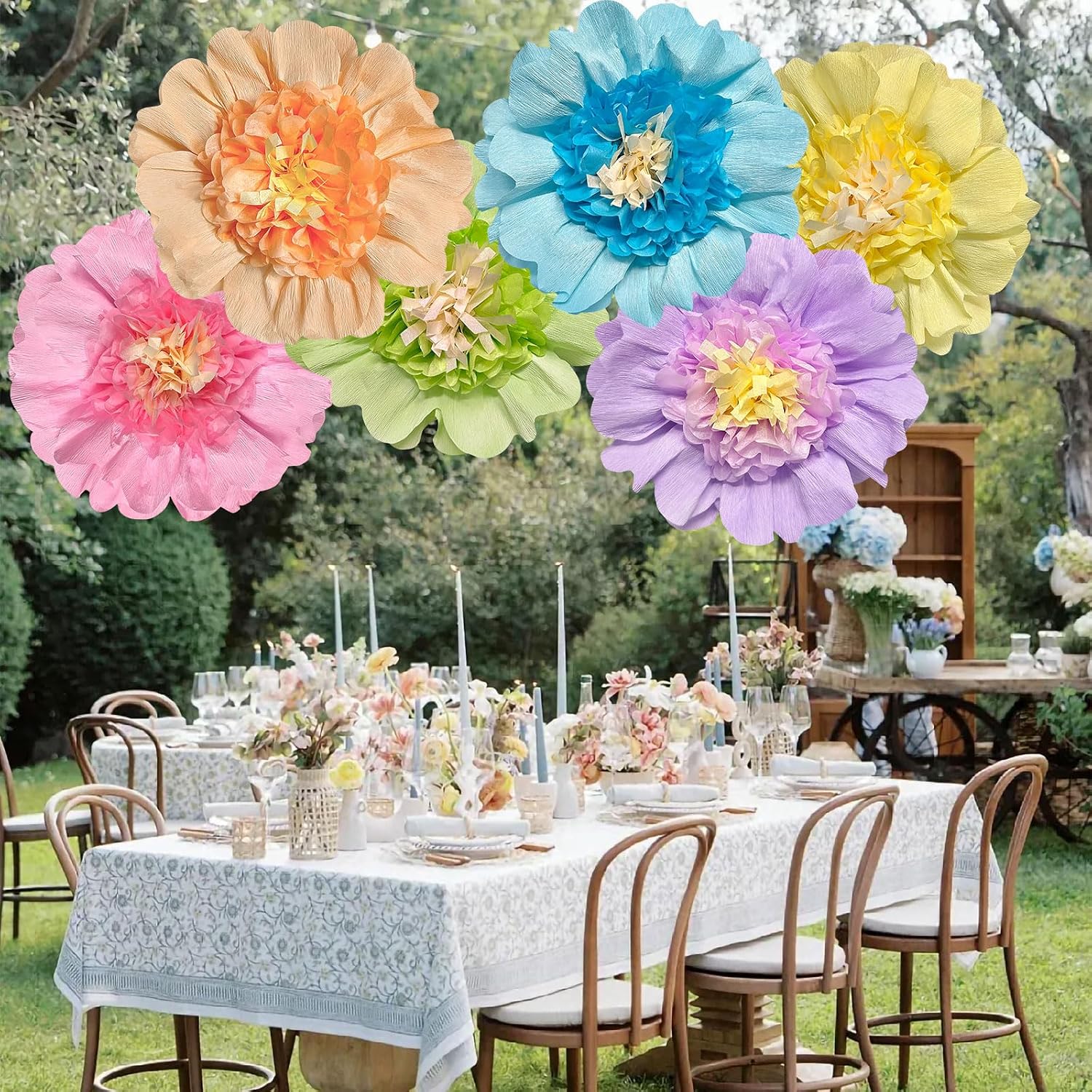 Pastel Paper Flowers, 6Pcs 12 Inch Large Tissue Crepe Flowers for Wall, Giant Crepe Flowers for Easter, Mother's Day, Spring Garden, Wedding Birthday Party Backdrop Decor