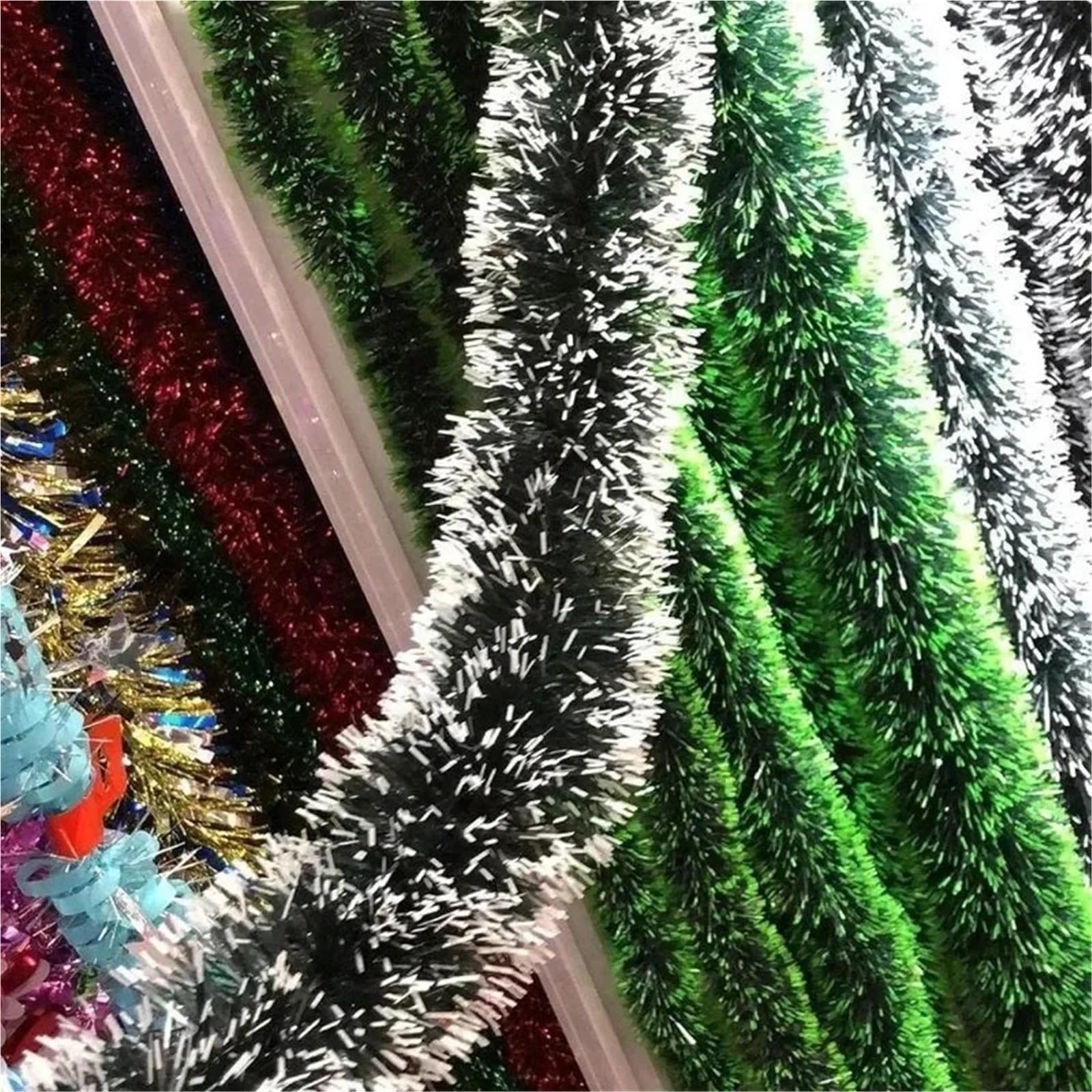 Weihnachtsgirlande Weihnachten grün Zuckerrohr Bänder Girlande Lametta hängen Anhänger Kranz Bänder Weihnachtsbaum Ornament Hochzeit Party Dekoration(Green,5000CM (25Roll))